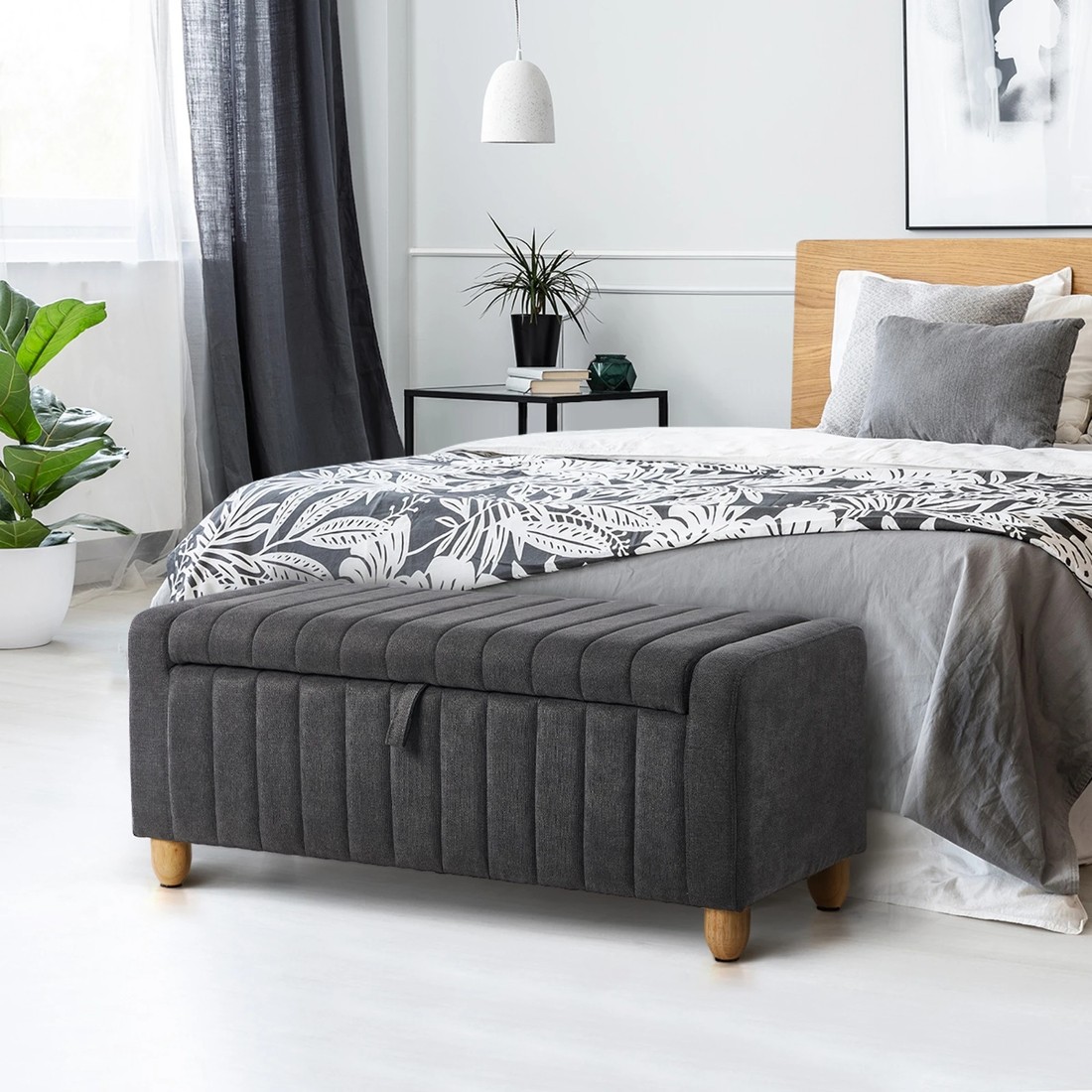 4 Oikiture Storage Ottoman Couch Stripe Linen - Grey, 4 of 10