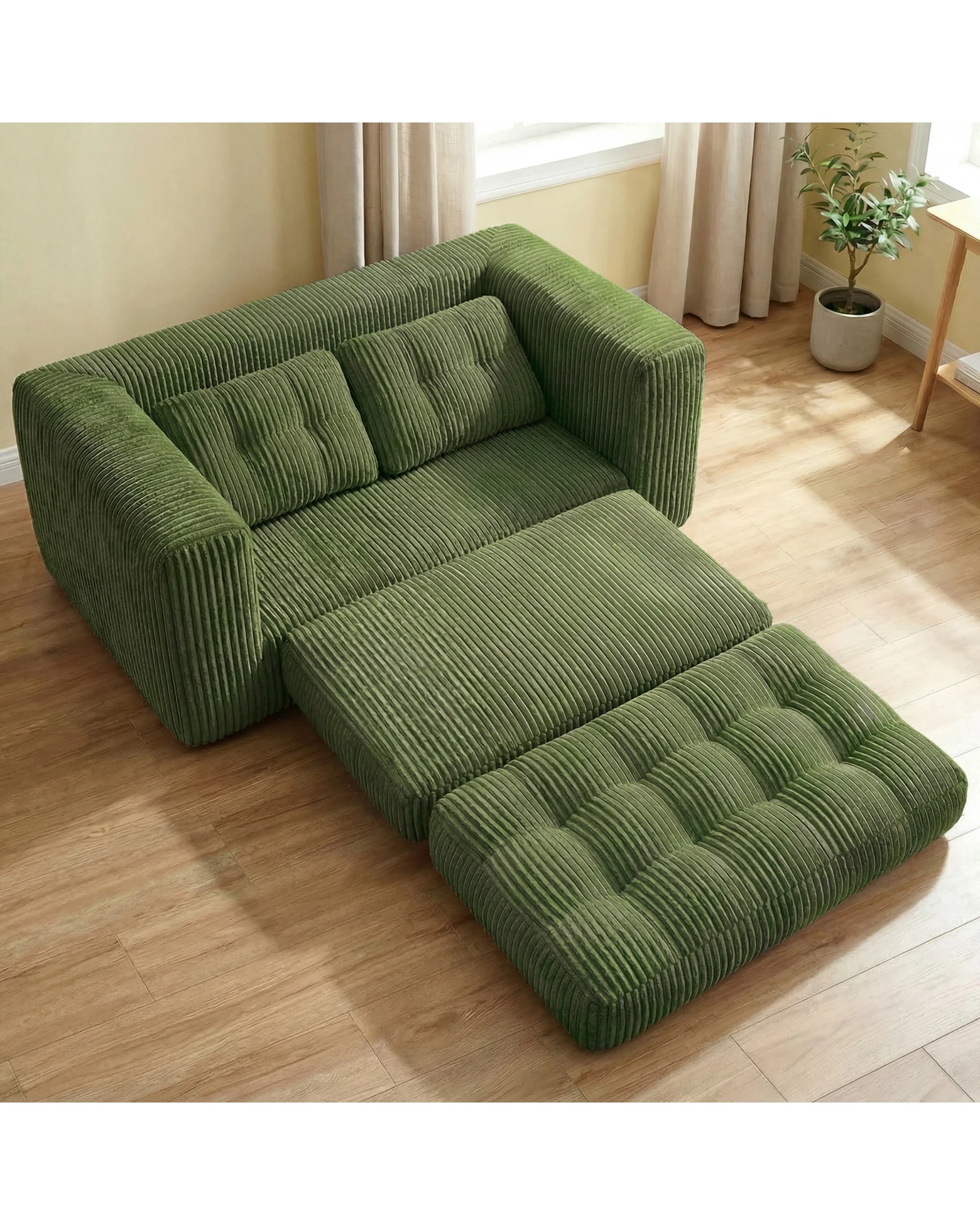 4 Advwin Folding Sofa Bed 2 in 1 Convertible Floor Loveseat Sofa Fold Out Corduroy Sleeper Couch with 2 Pillows - Green, 4 of 8