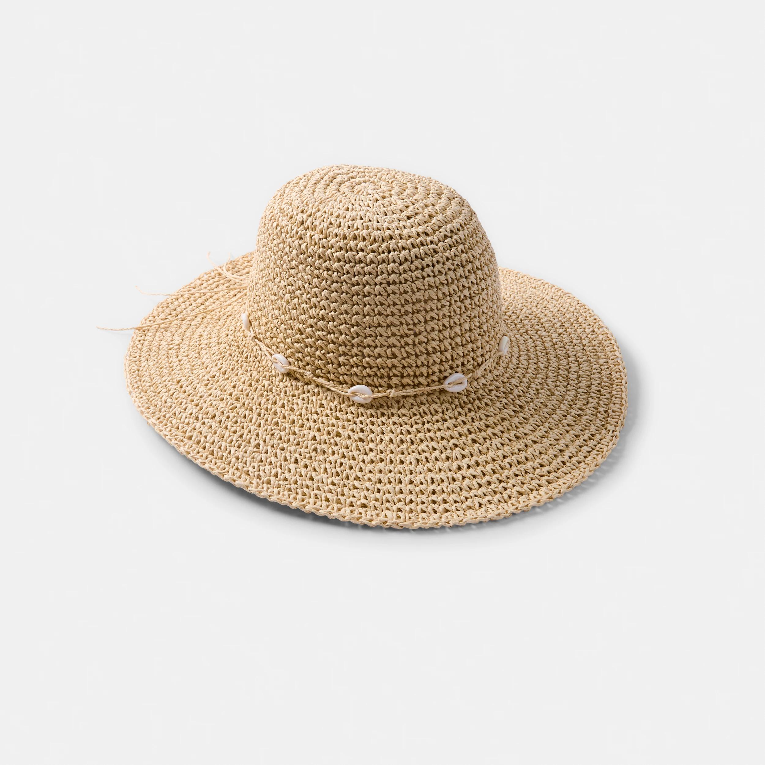 1 Crochet Wide Brim Hat Natural, 1 of 3