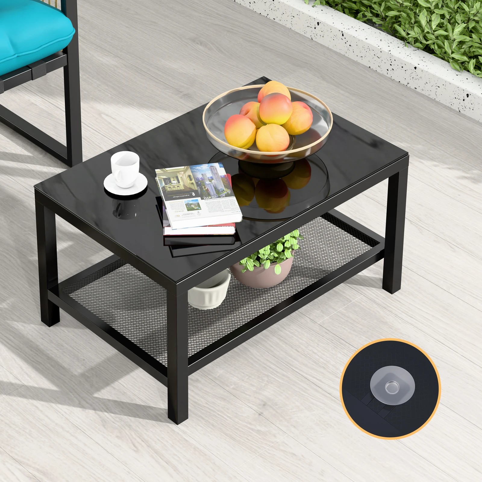 6 Alfordson 4PCS Outdoor Furniture Lounge Set Wicker Table and Chairs Garden - Blue, 6 of 10