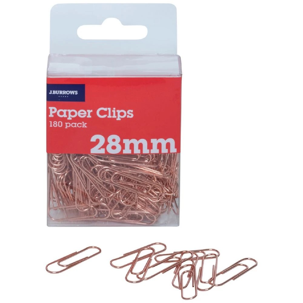 1 J.Burrows 28mm Paper Clips 180 Pack Rose Gold, 1 of 3