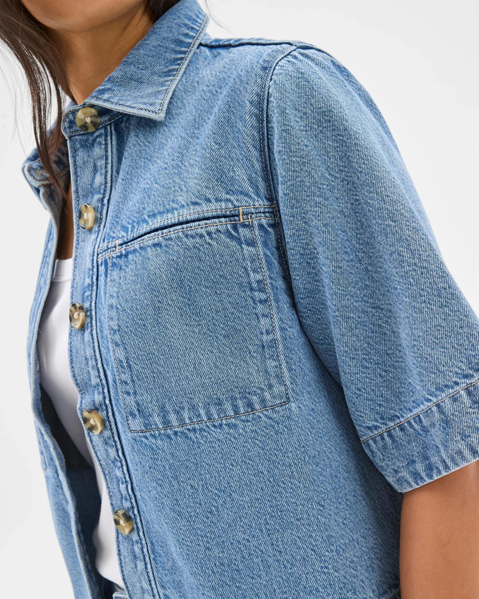 6 Target Denim Denim Short Sleeve Shacket SALT/PEPPER INDIGO, 6 of 7