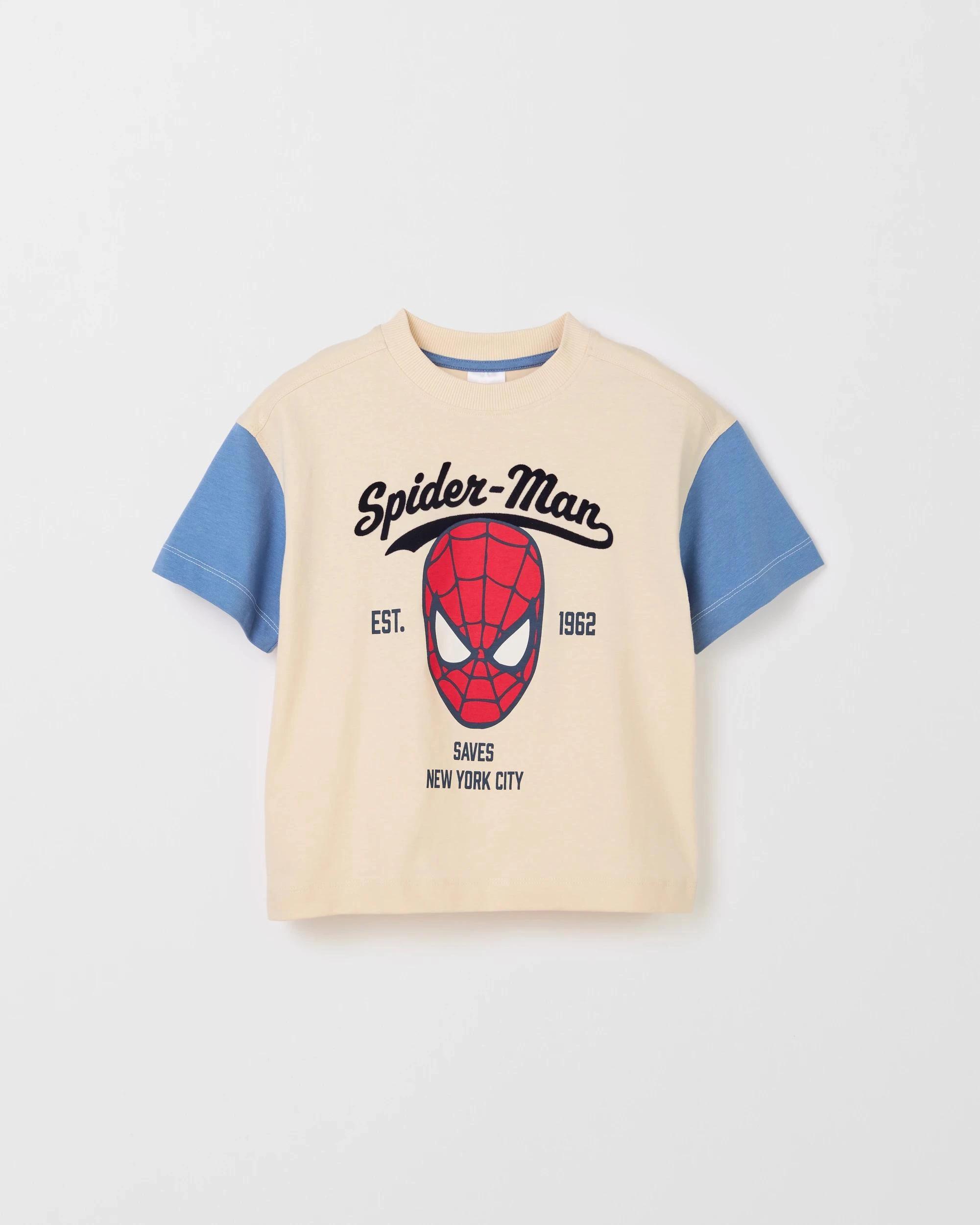 1 Disney Marvel Spider-Man Australian Cotton Spliced T-Shirt CREAM, 1 of 2