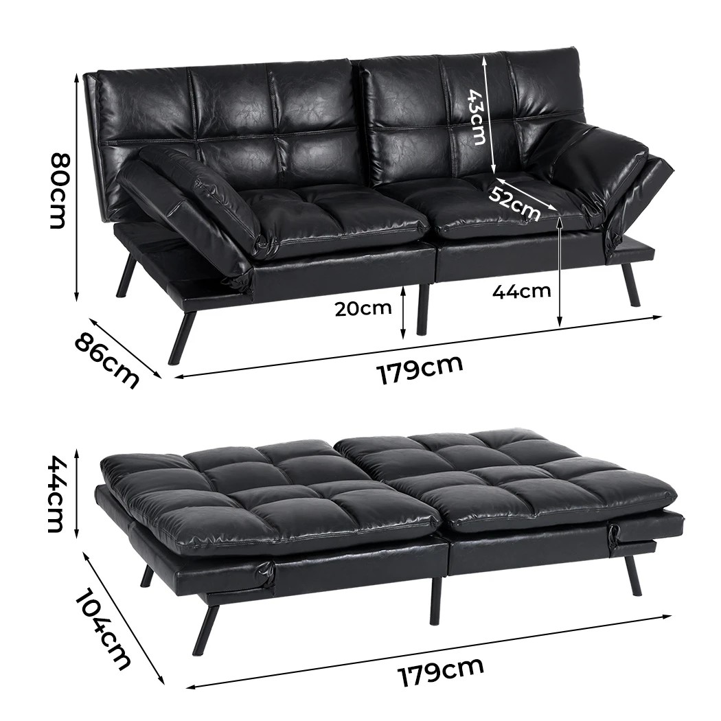 3 Levede Sofa Bed PU Leather Lounge in Black, 3 of 8