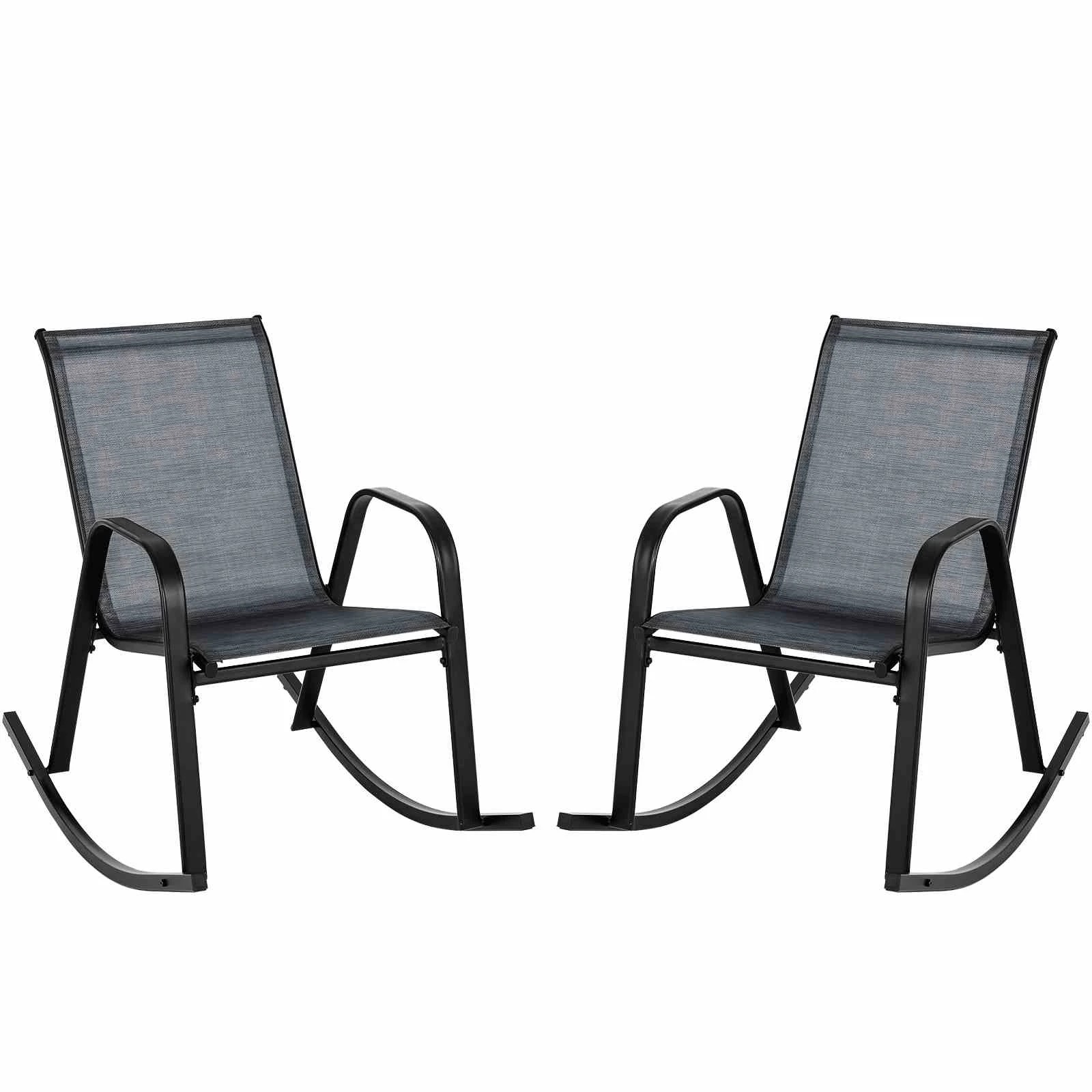 1 Costway 2pcs Patio Rocking Chair Ergonomic Rockers w/Breathable Fabric Seat - Black, 1 of 5