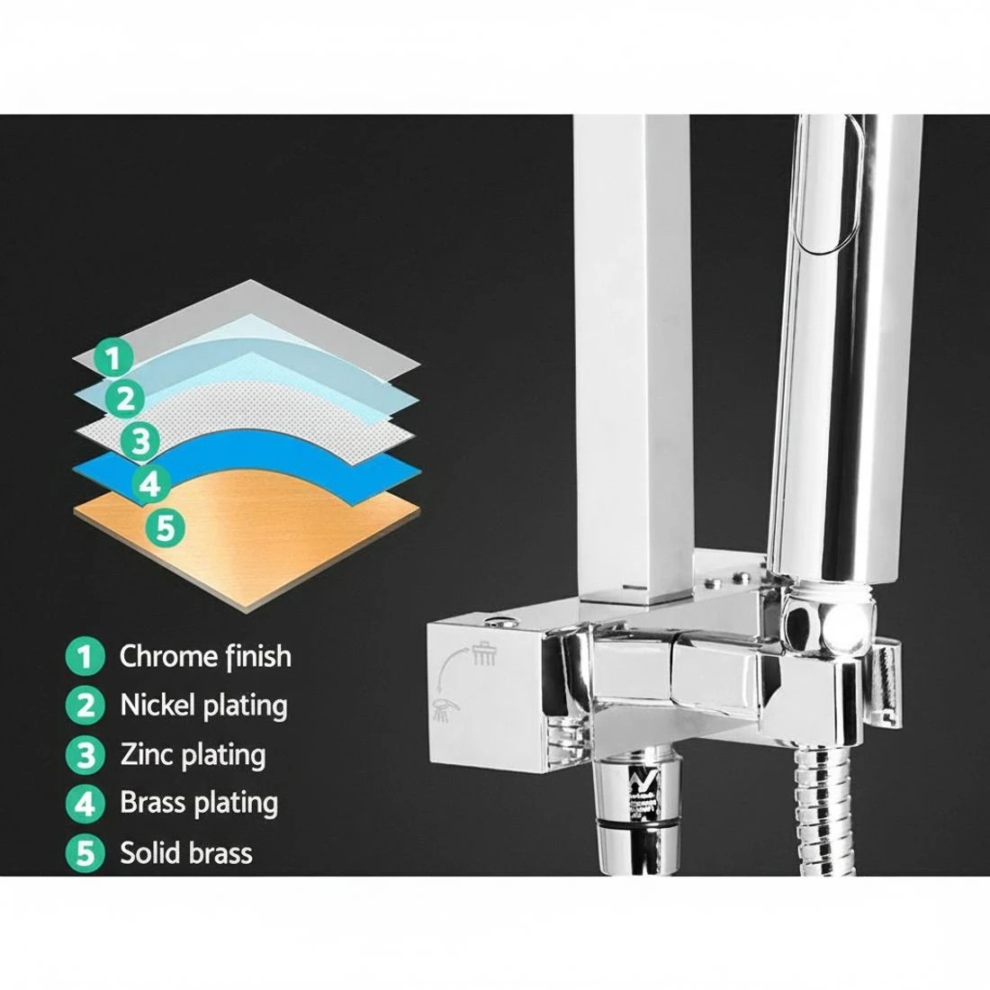 2 Cefito 8'' Rain Shower Head Set Handheld Square High Pressure Mixer Tap - Silver, 2 of 5