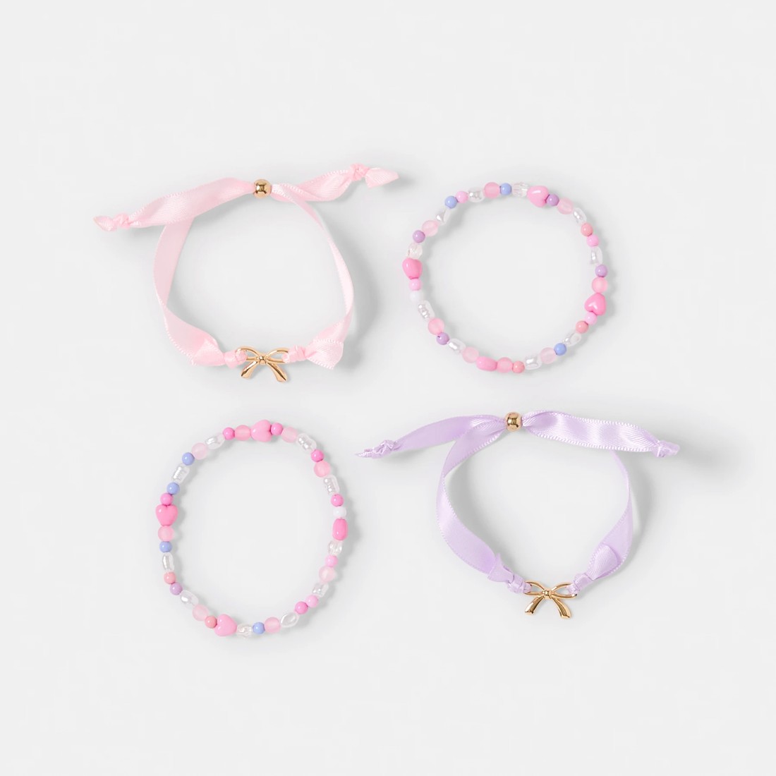 1 4 Pack Bow Bracelets - Gold Tone, Pink, Blue, Purple and White, 1 of 6