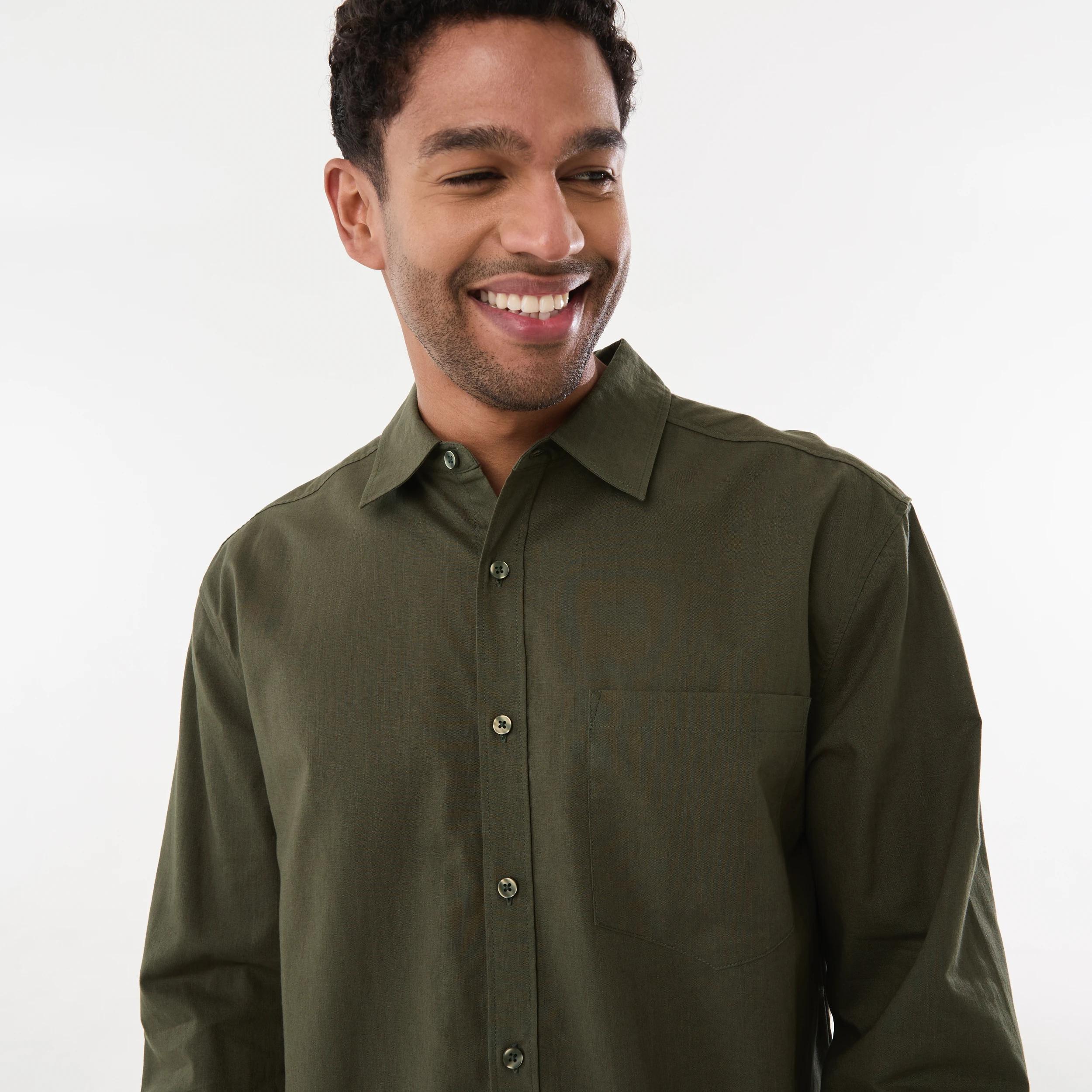 4 Long Sleeve Cotton Linen Shirt UNI KHAKI, 4 of 5