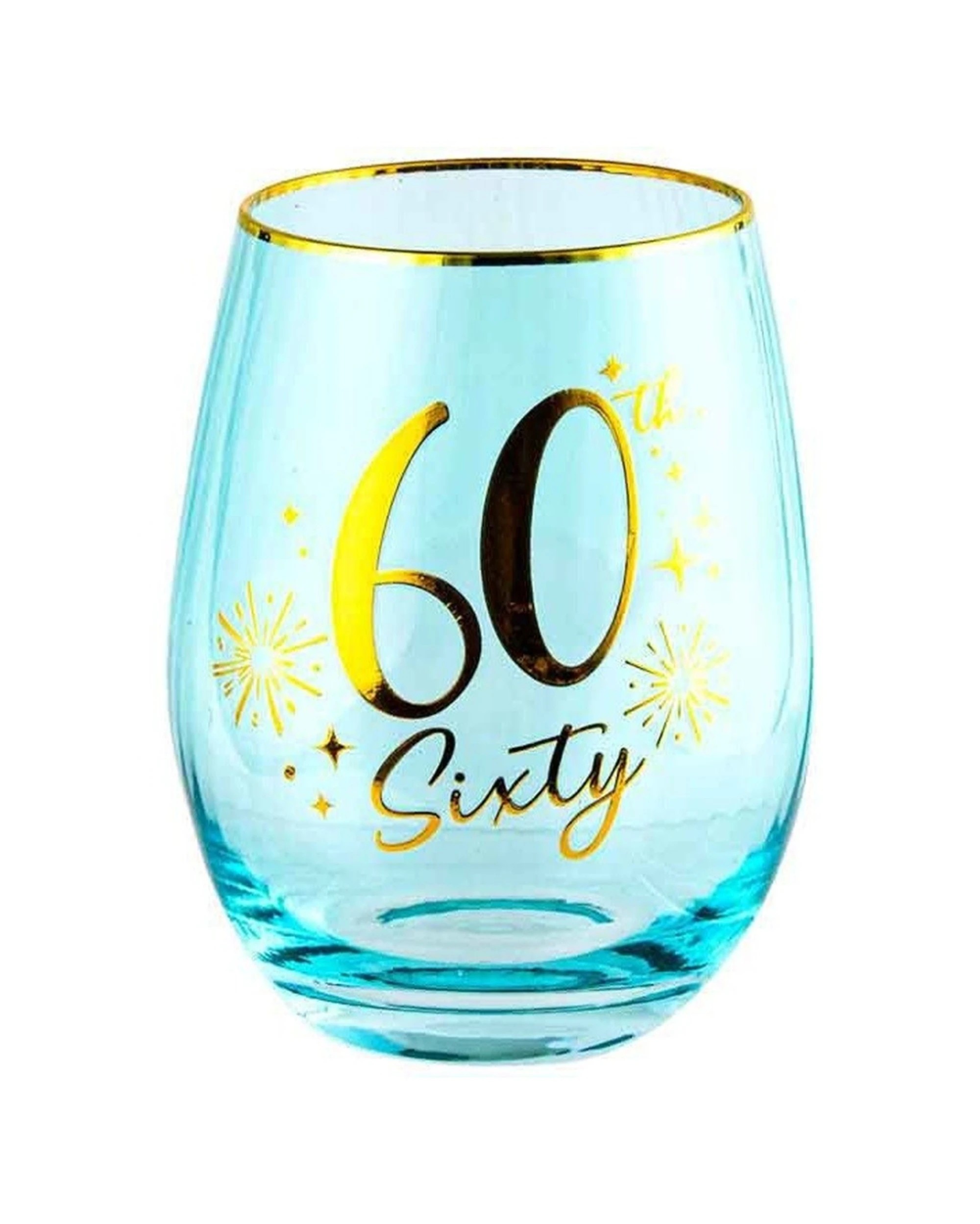 1 LMD Fluted Stemless Drinking Glass Happy 60th Birthday - Blue, 1 of 1