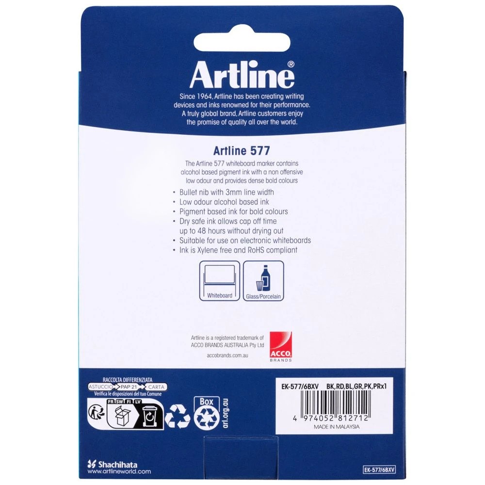 4 Artline 577 Whiteboard Markers Bullet Assorted 6 Pack, 4 of 4