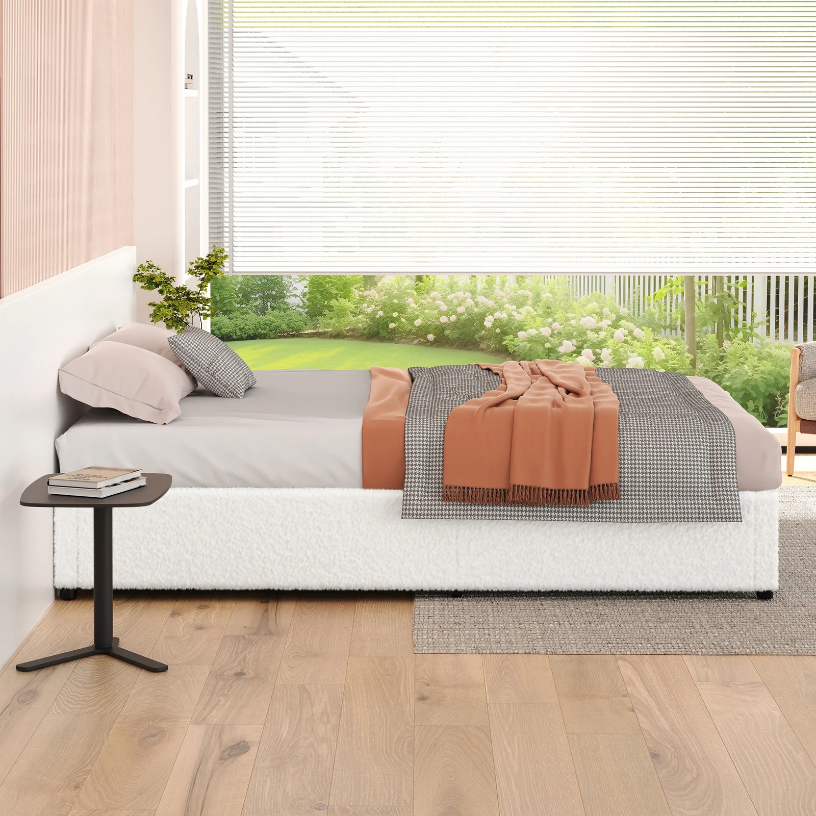 7 Alfordson Bed Frame Single Size Gas Lift Storage Mattress Base Boucle Barlow - White, 7 of 9
