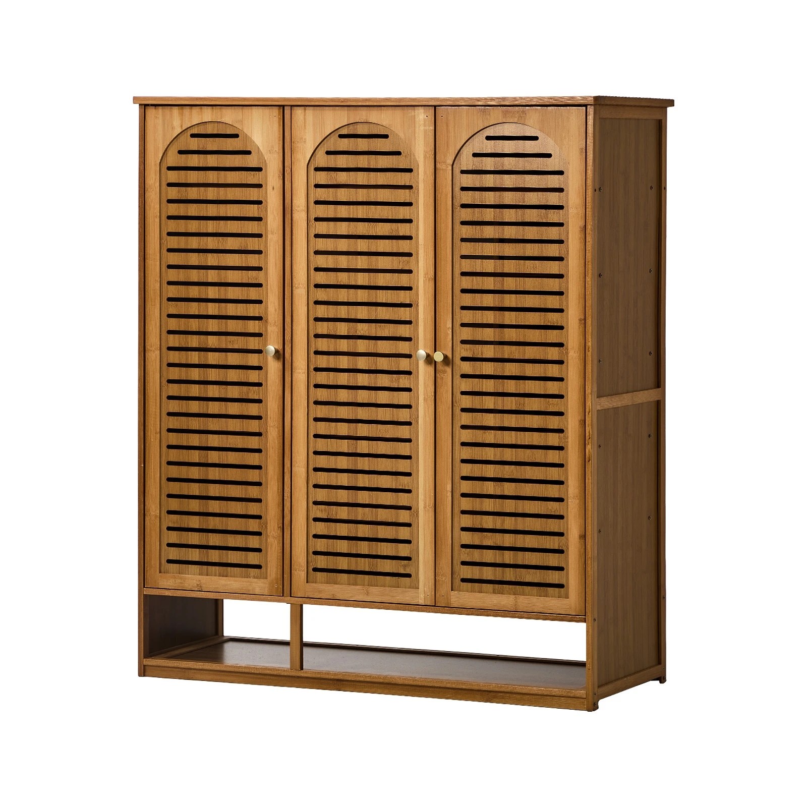 1 Oikiture Shoe Storage Cabinet 3 Doors Bamboo Shoe Organiser Shelf - Brown, 1 of 8