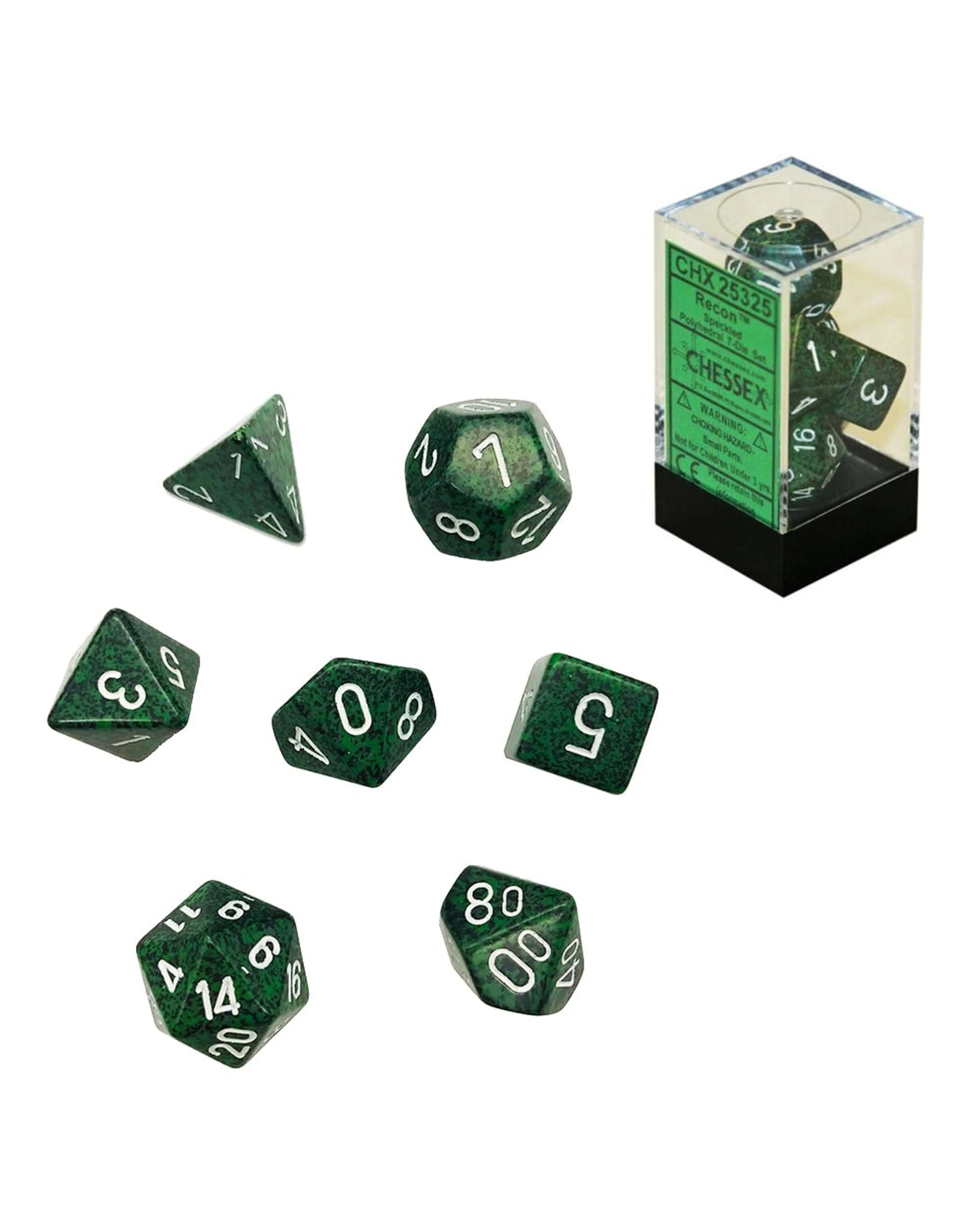 1 Chessex Recon Speckled Polyhedral 7-Die Set - Green/Black and White, 1 of 3