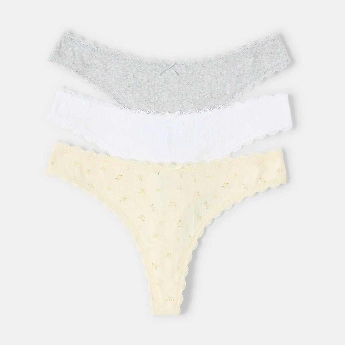 1 3 Pack Pointelle G-String Briefs Yellw Flrl, 1 of 9