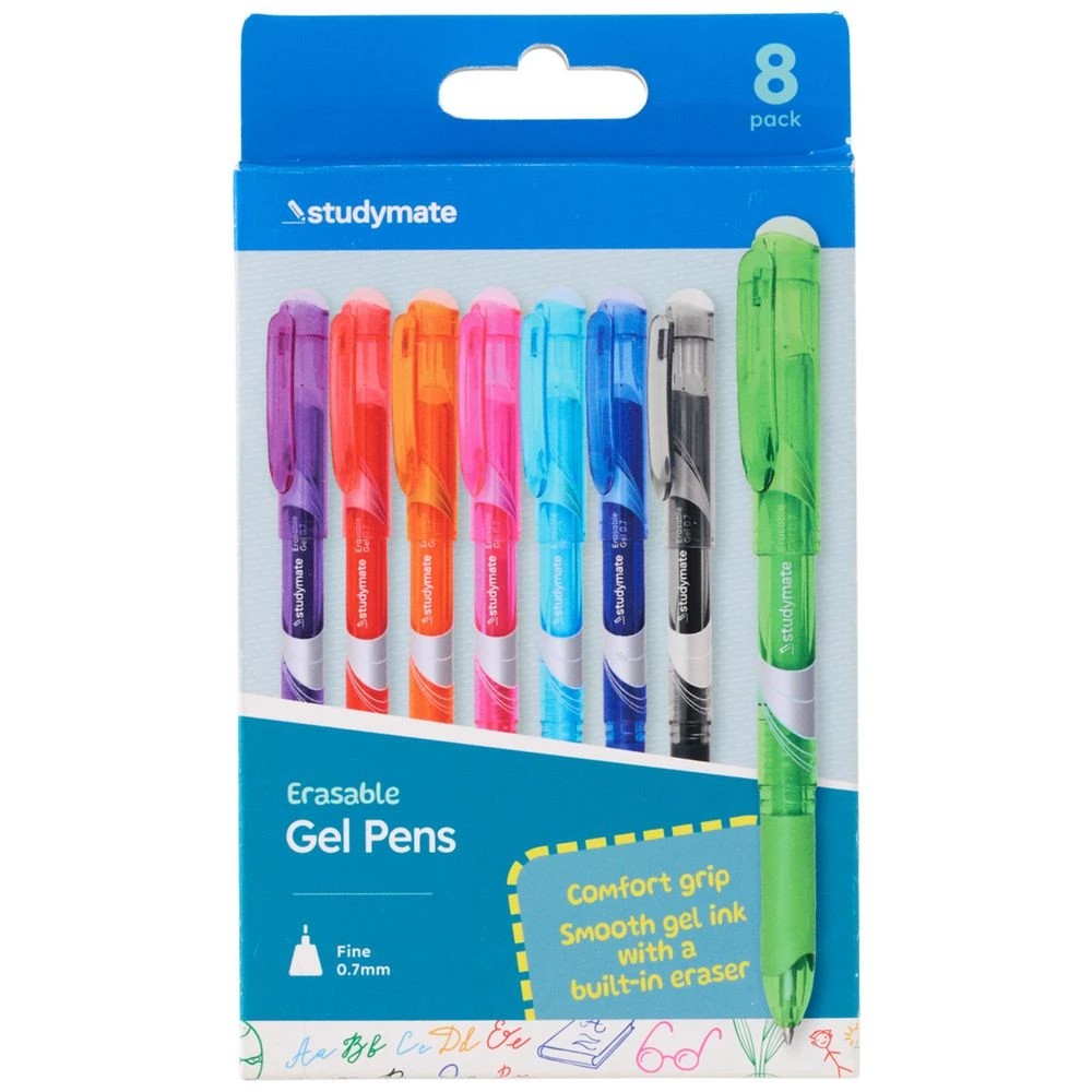 1 Studymate 0.7mm Capped Erasable Gel Ink Pen Assorted 8 Pack, 1 of 10