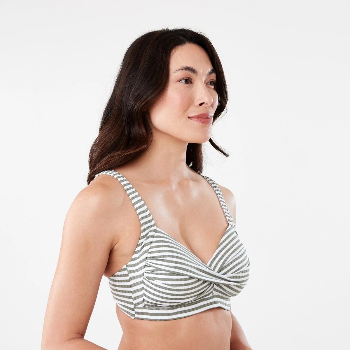 2 Twist Front Bikini Top BURNT OLIVE STRIPE, 2 of 7