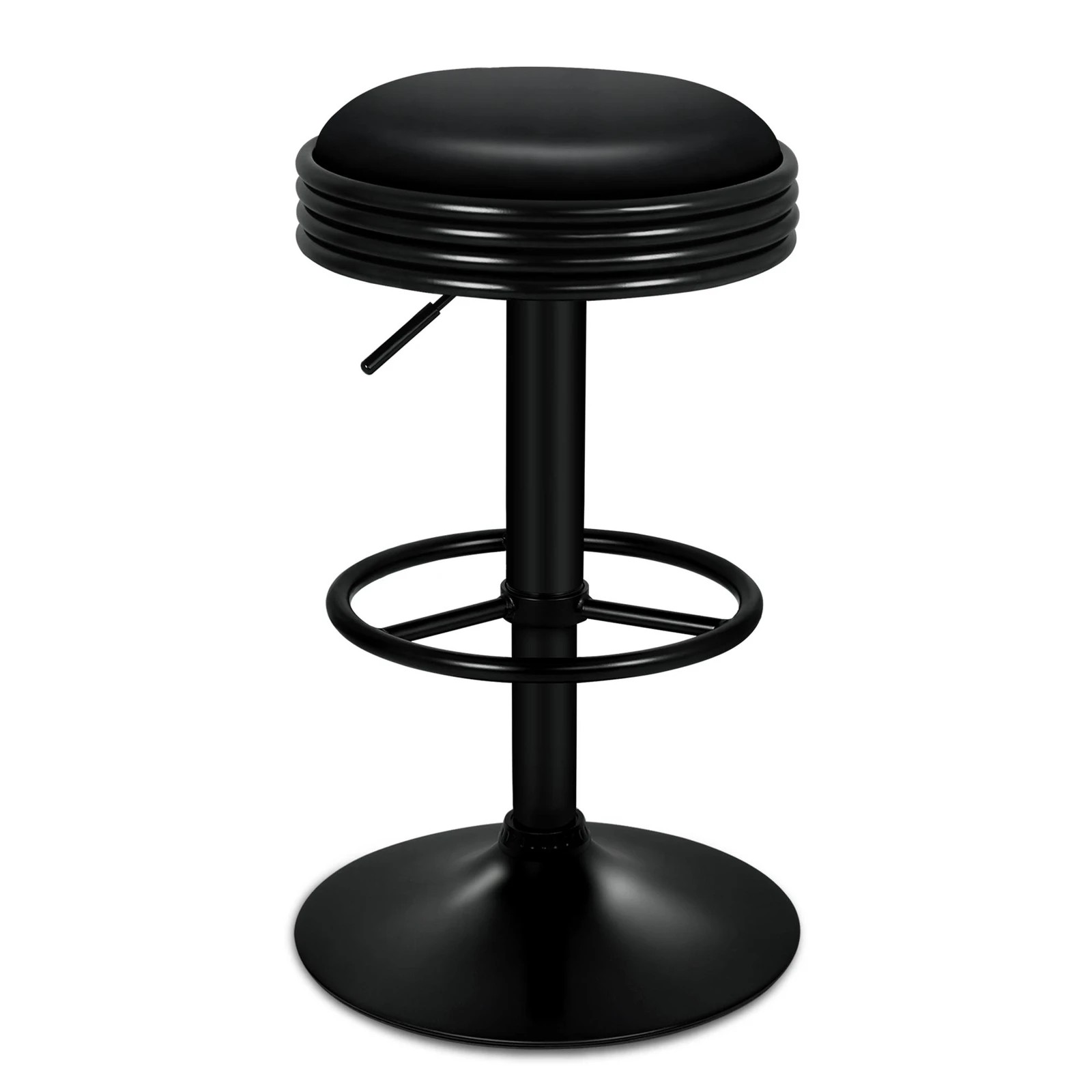 3 Alfordson 2x Bar Stools Sade Kitchen Swivel Chair Leather Gas Lift - All Black, 3 of 10