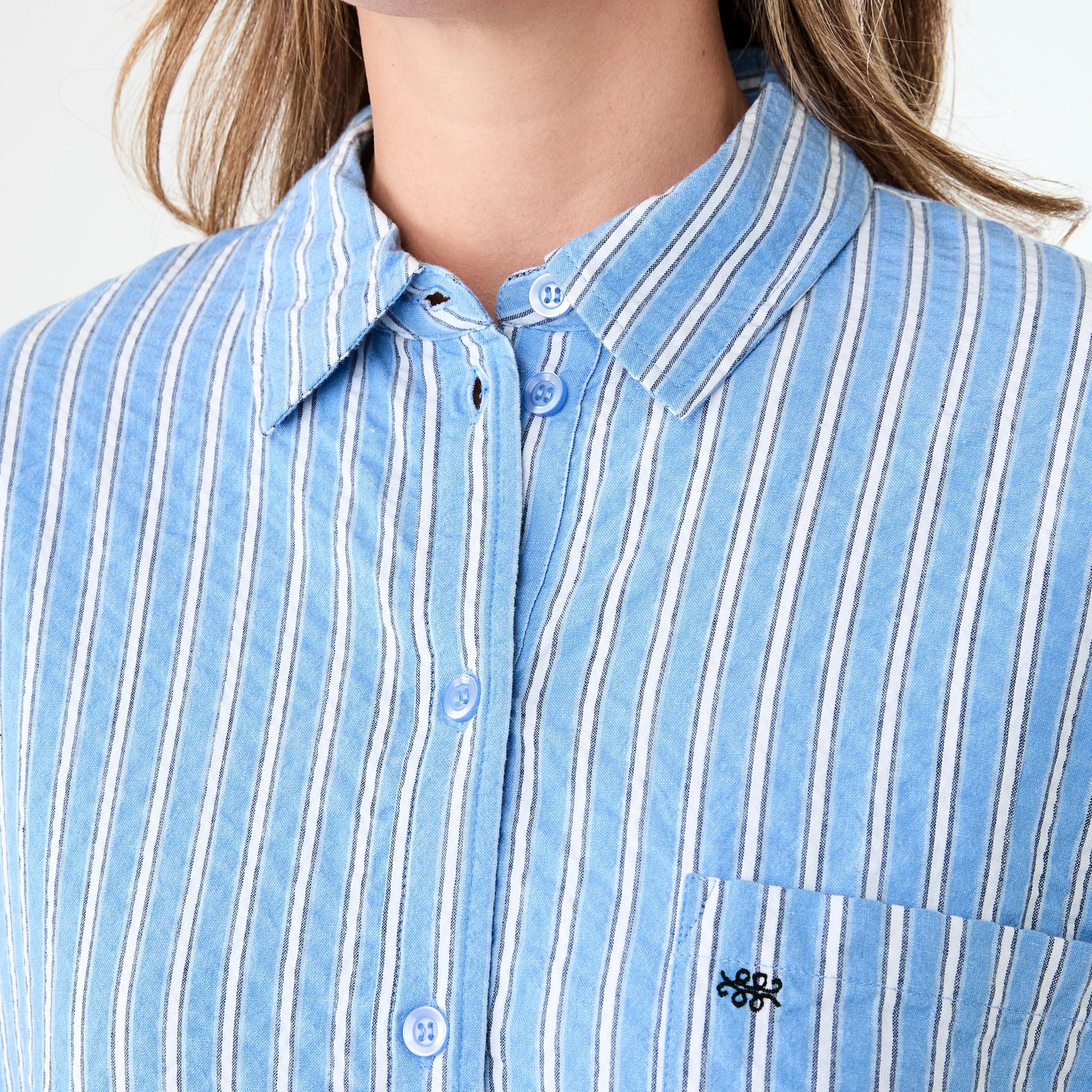 6 Long Sleeve Oversized Seersucker Shirt Strp Blu, 6 of 9