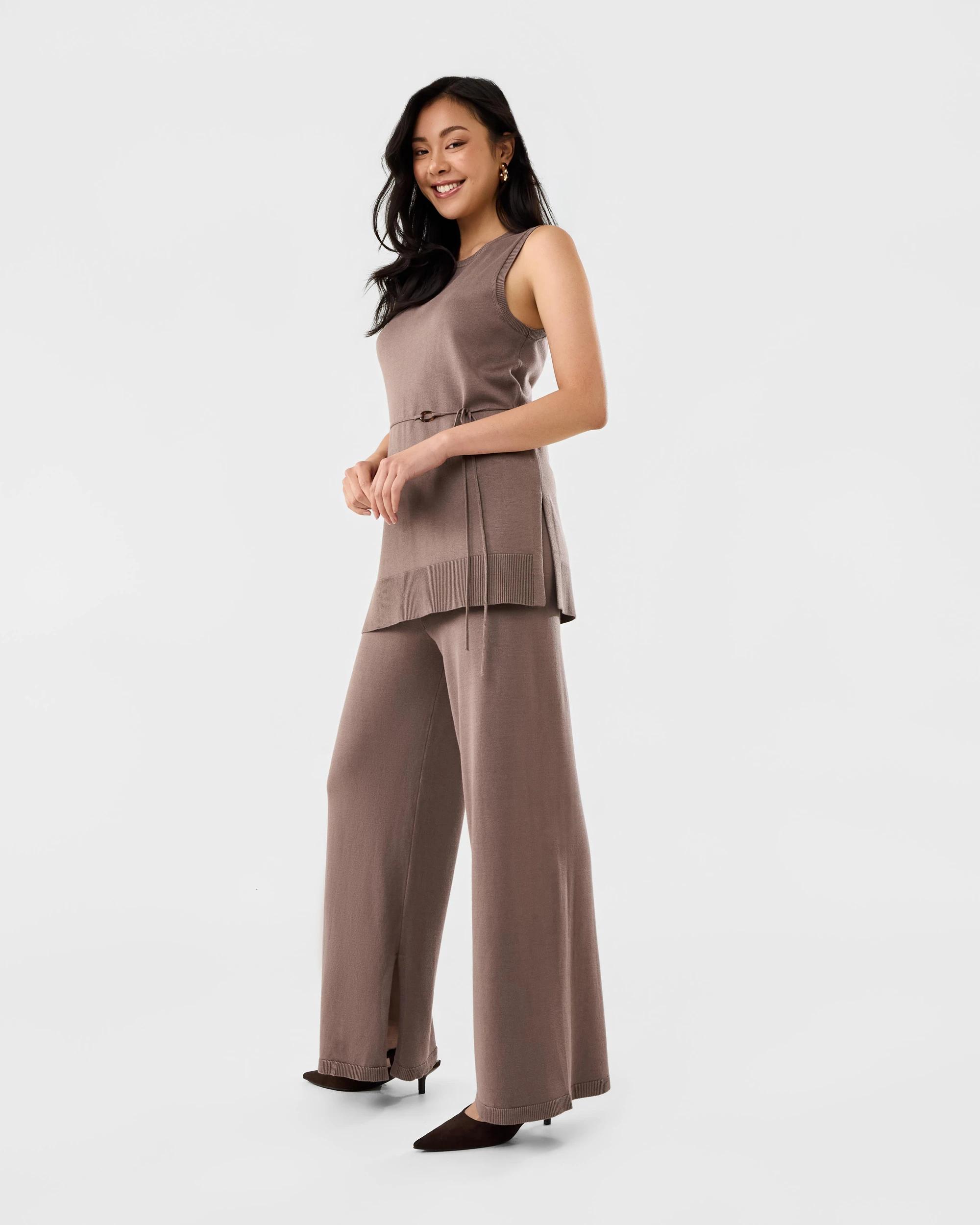 3 Side Split True Knit Pants Taupe Brn, 3 of 6