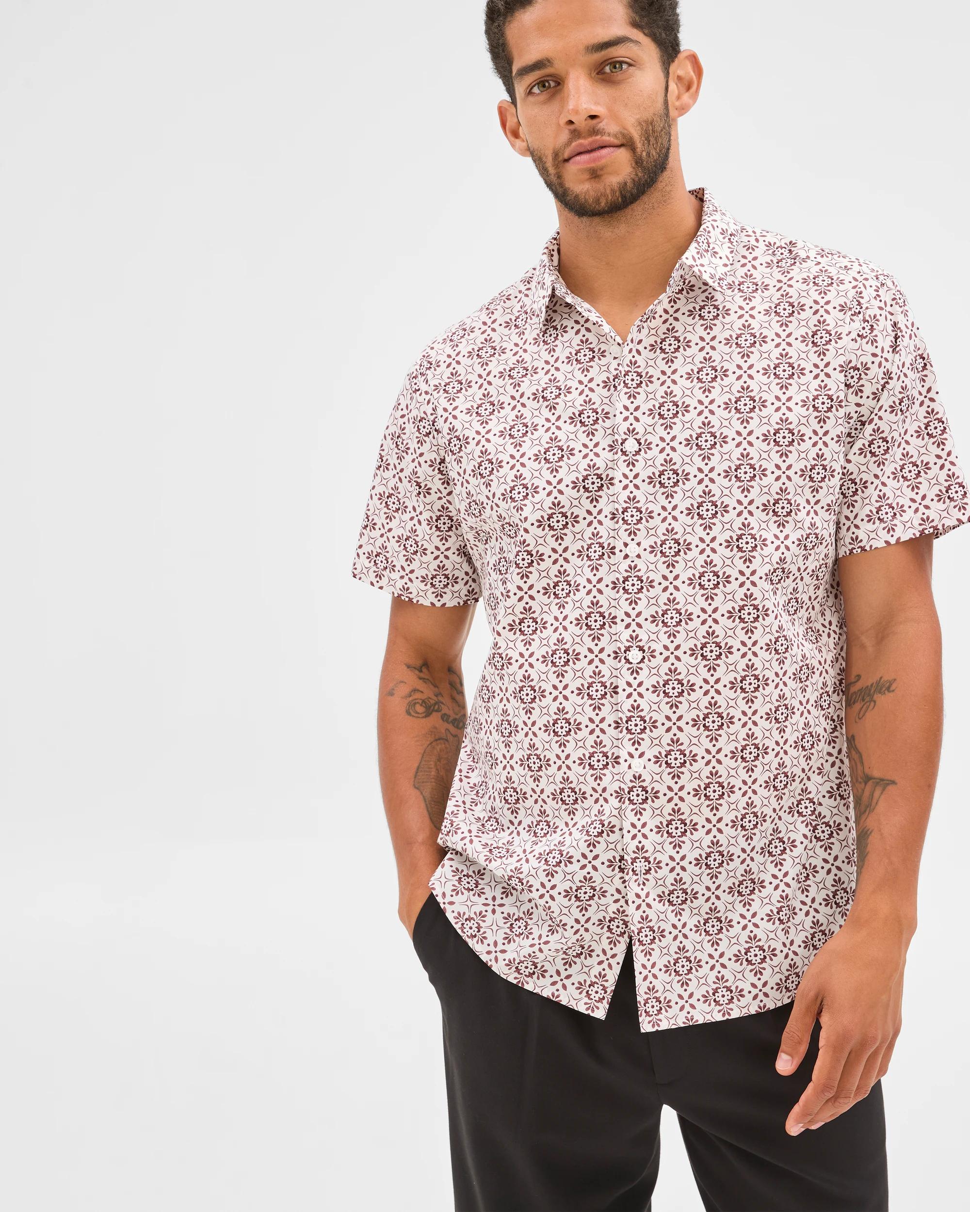 3 Australian Cotton Short Sleeve Shirt - Preview RED TILE, 3 of 6