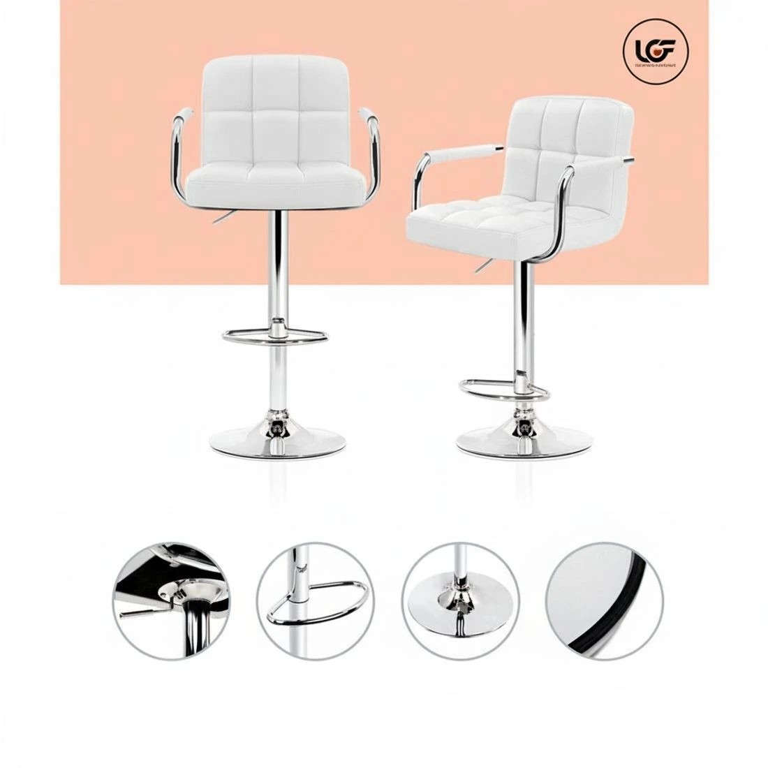 6 Artiss 4x Bar Stools Leather Gas Lift w/Armrest - White, 6 of 7