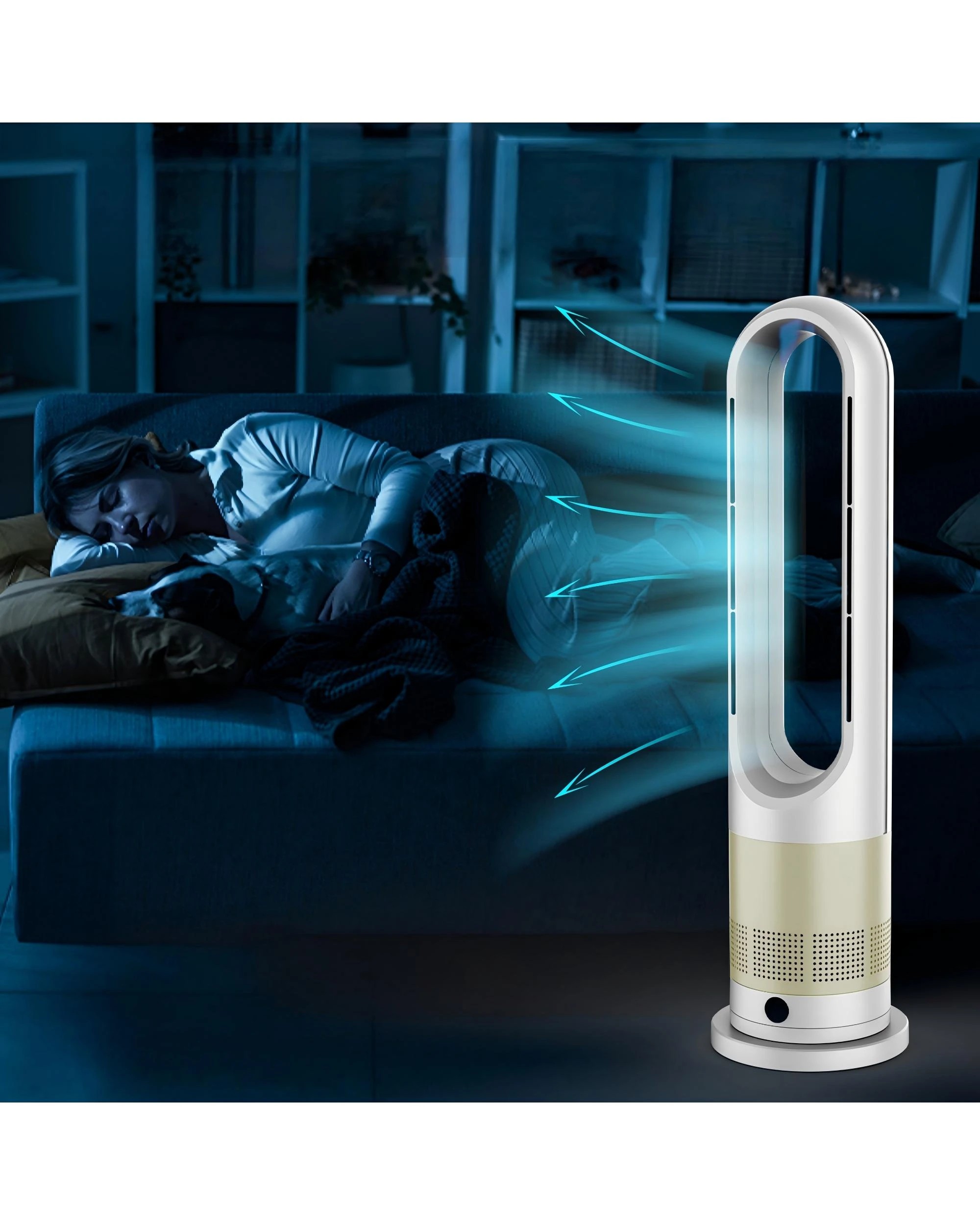 6 Advwin Bladeless Tower Fan, 2 In 1 Electric Fan Heater With 8 Speeds, Portable Oscillation Fan For Room Bedroom Office, 6 of 9