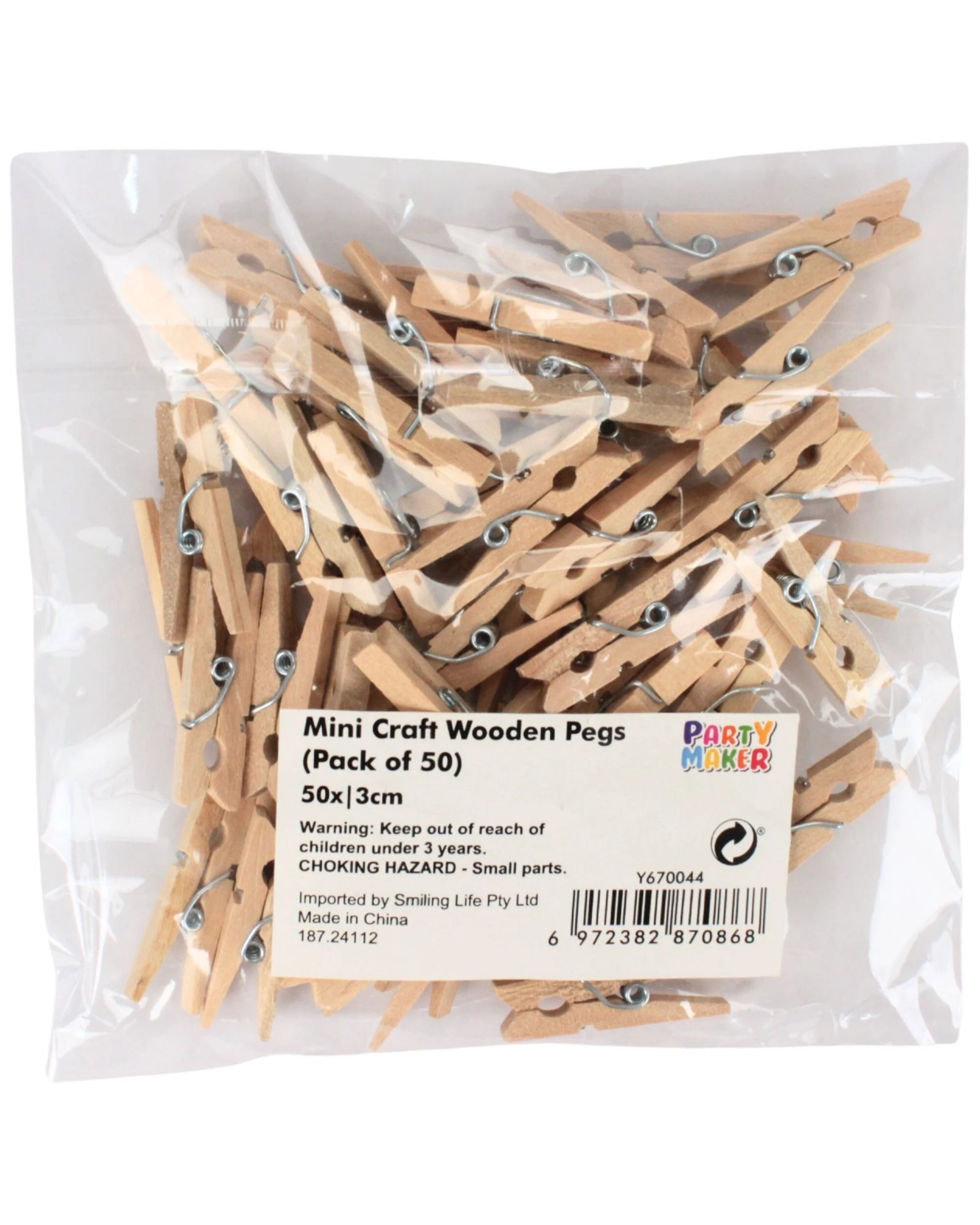2 Party Maker Craft Mini Wooden Pegs Pack of 50 - Natural, 2 of 2