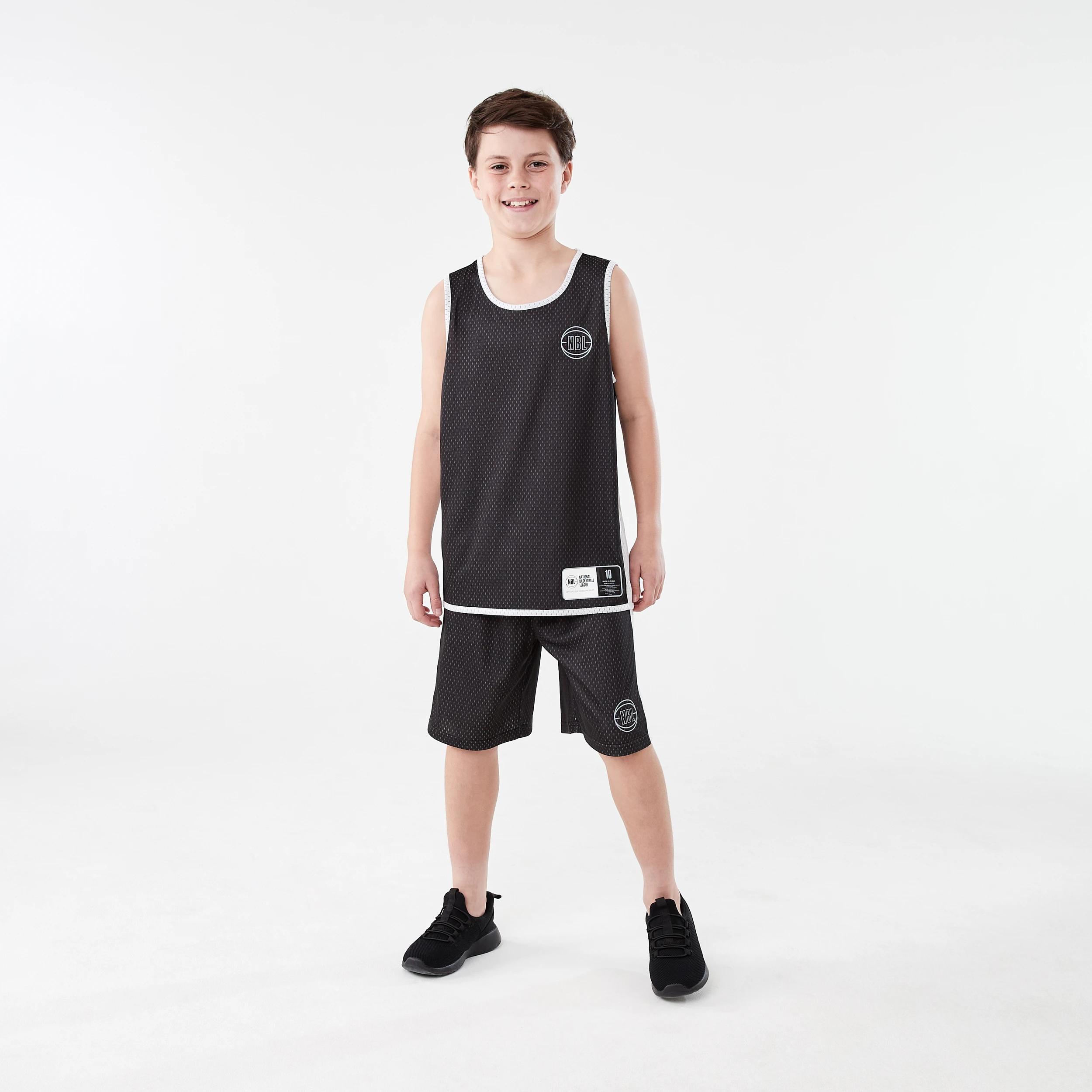 6 Official Kids NBL Basketball Mesh Shorts BLACK WHITE, 6 of 7