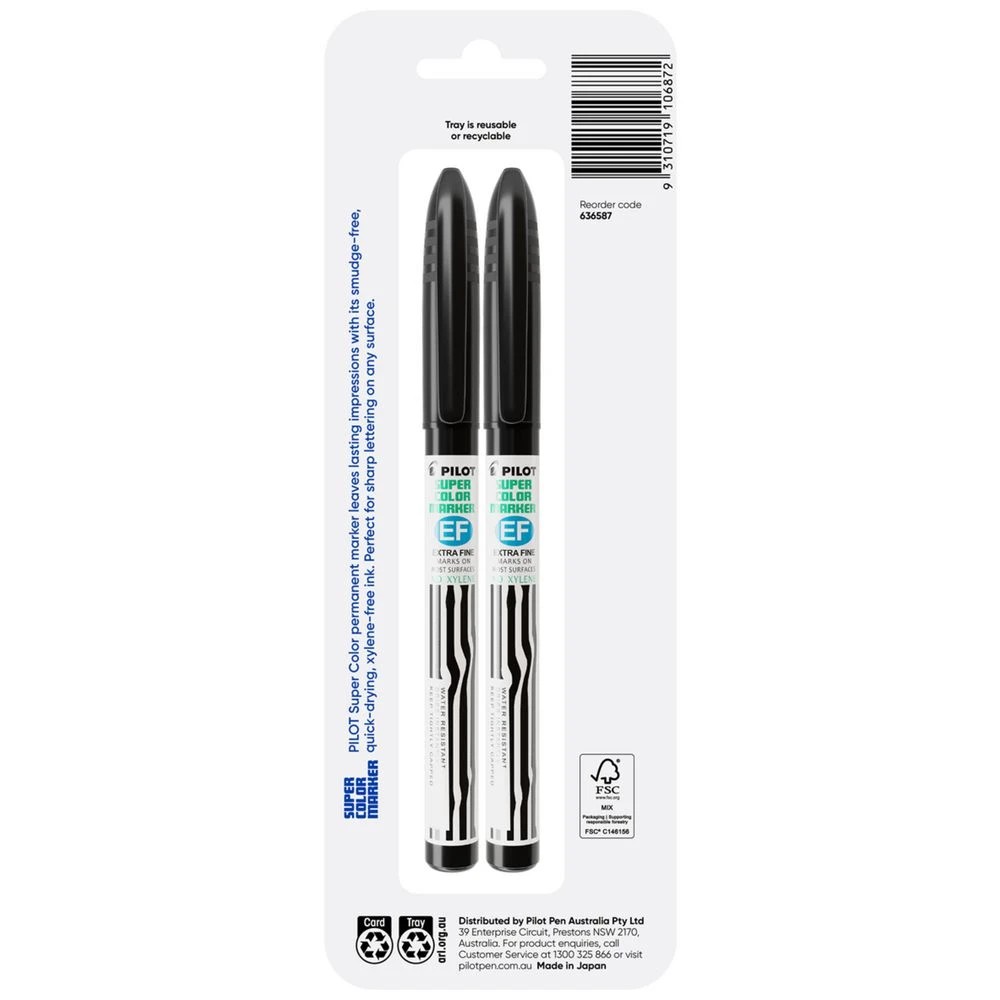 2 PILOT SuperColor Permanent Marker Bullet Extra Fine Black 2Pk, 2 of 5
