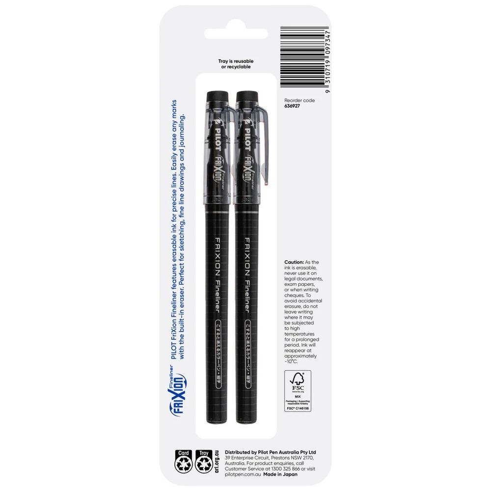 2 PILOT FriXion Erasable Fineliner 0.45mm Black 2 Pack, 2 of 7