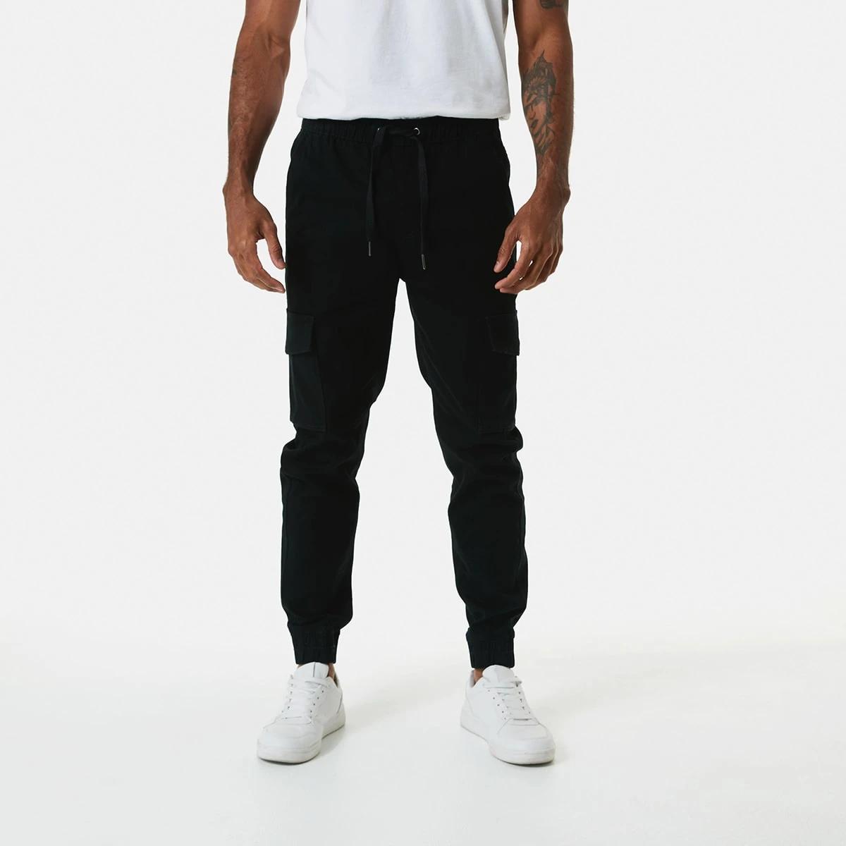 1 Elastic Waist and Cuffed Cargo Pants BLACK, 1 of 6