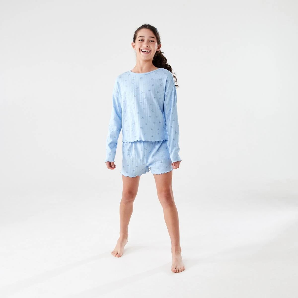 6 Long Sleeve Pointelle Pyjama Set Blu Bows, 6 of 9