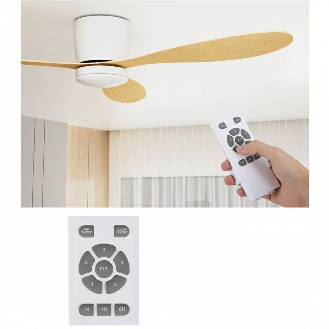 6 Devanti 52'' Ceiling Fan DC Motor w/Light w/Remote - Beige, 6 of 6