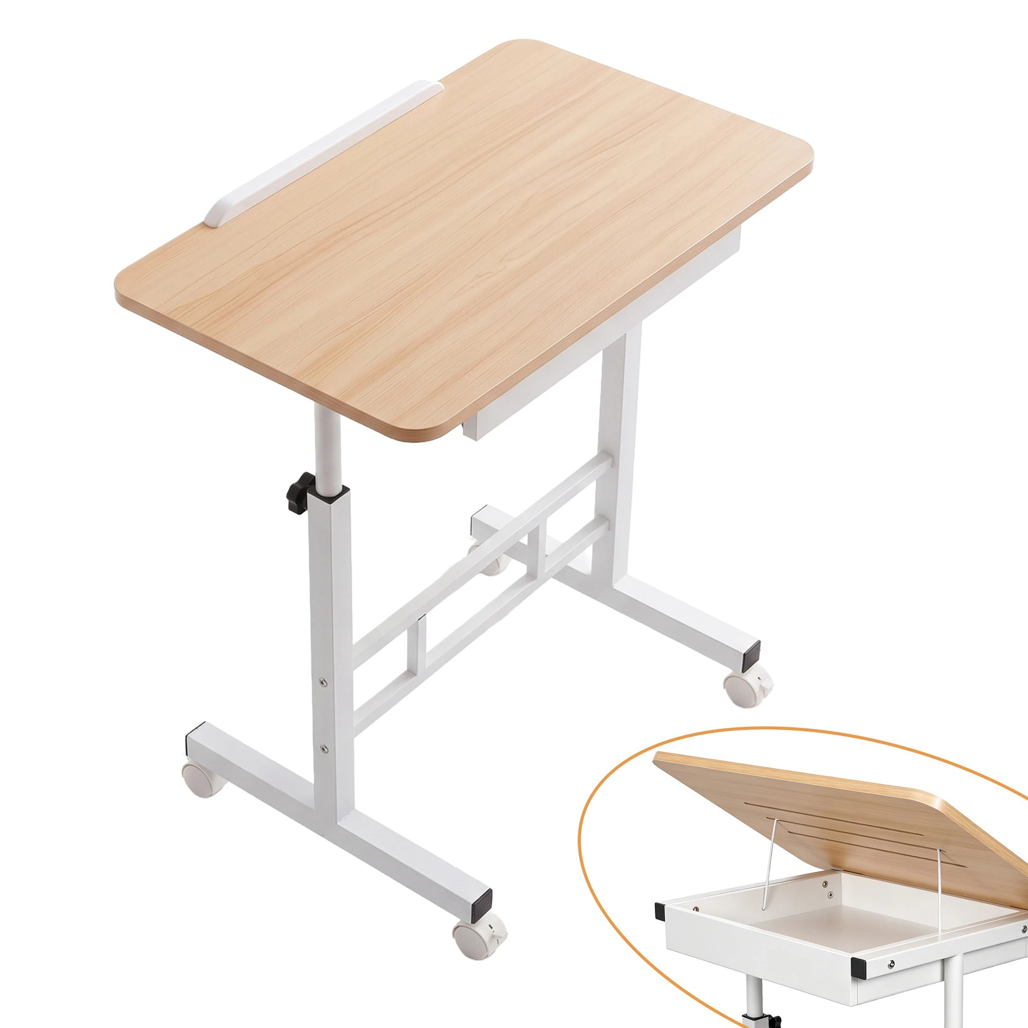 1 Artiss Adjustable Laptop Desk Mobile Bedside Table Hidden Storage Wood - Natural, 1 of 10