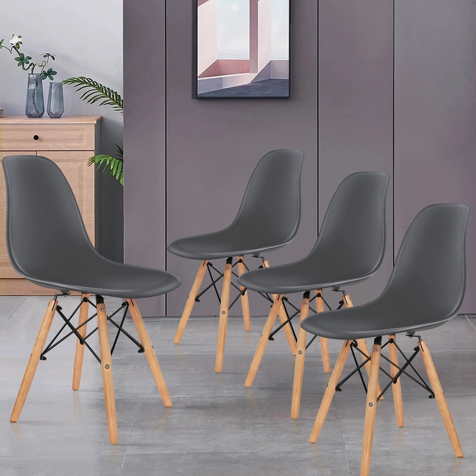 8 Alfordson 4x Dining Chairs Retro Steel Kitchen Lounge Cafe Solid Wood - Grey, 8 of 10