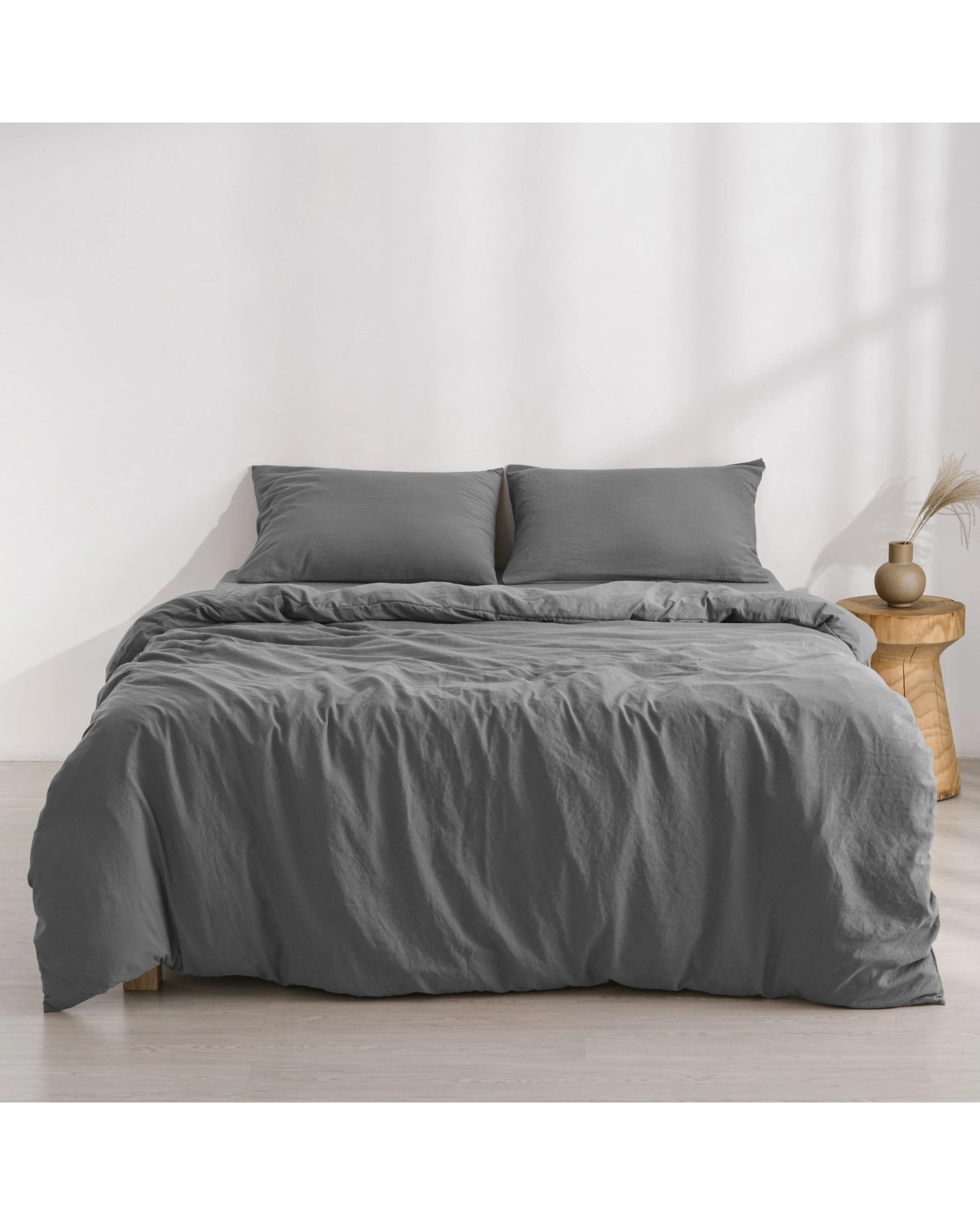 1 Dreamaker Superfine Washed Microfibre Quilt Cover Set - Double Bed - Charcoal, 1 of 7