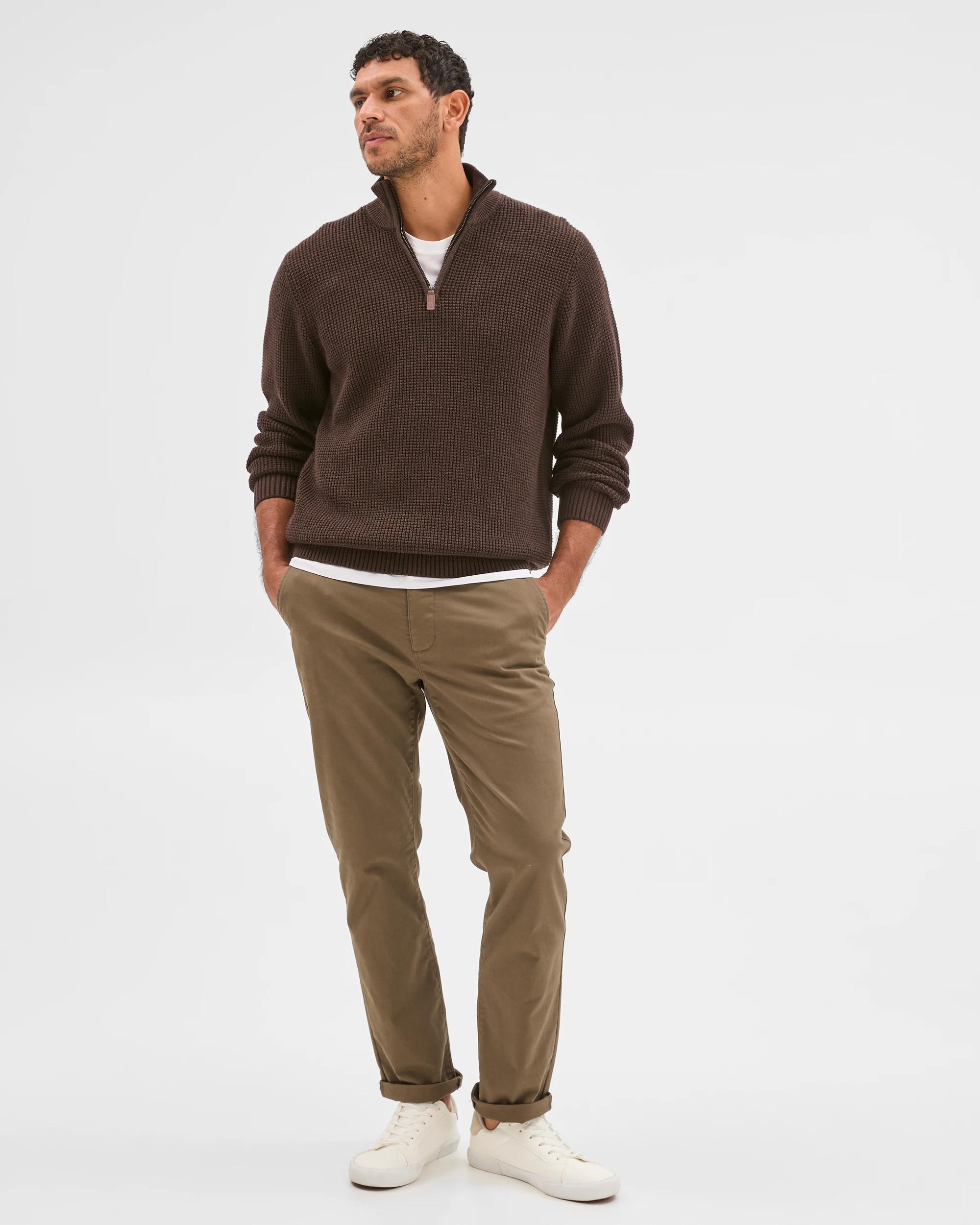 1 Target Man Australian Cotton 1/2 Zip Knit Jumper CHOCOLATE, 1 of 6