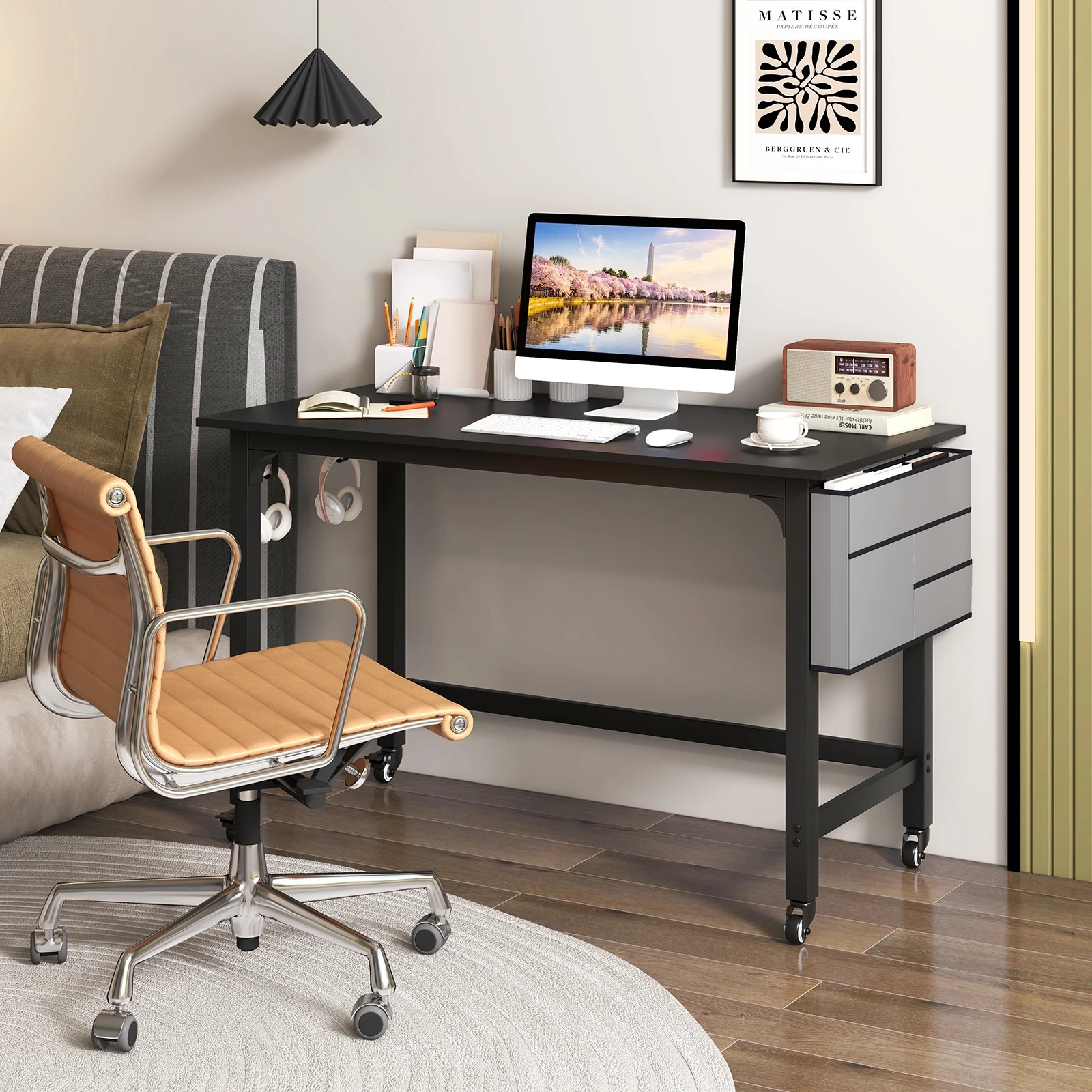 3 Costway Rolling Computer Desk w/Detachable Fabric Bag Compact Writing Table - Black, 3 of 5