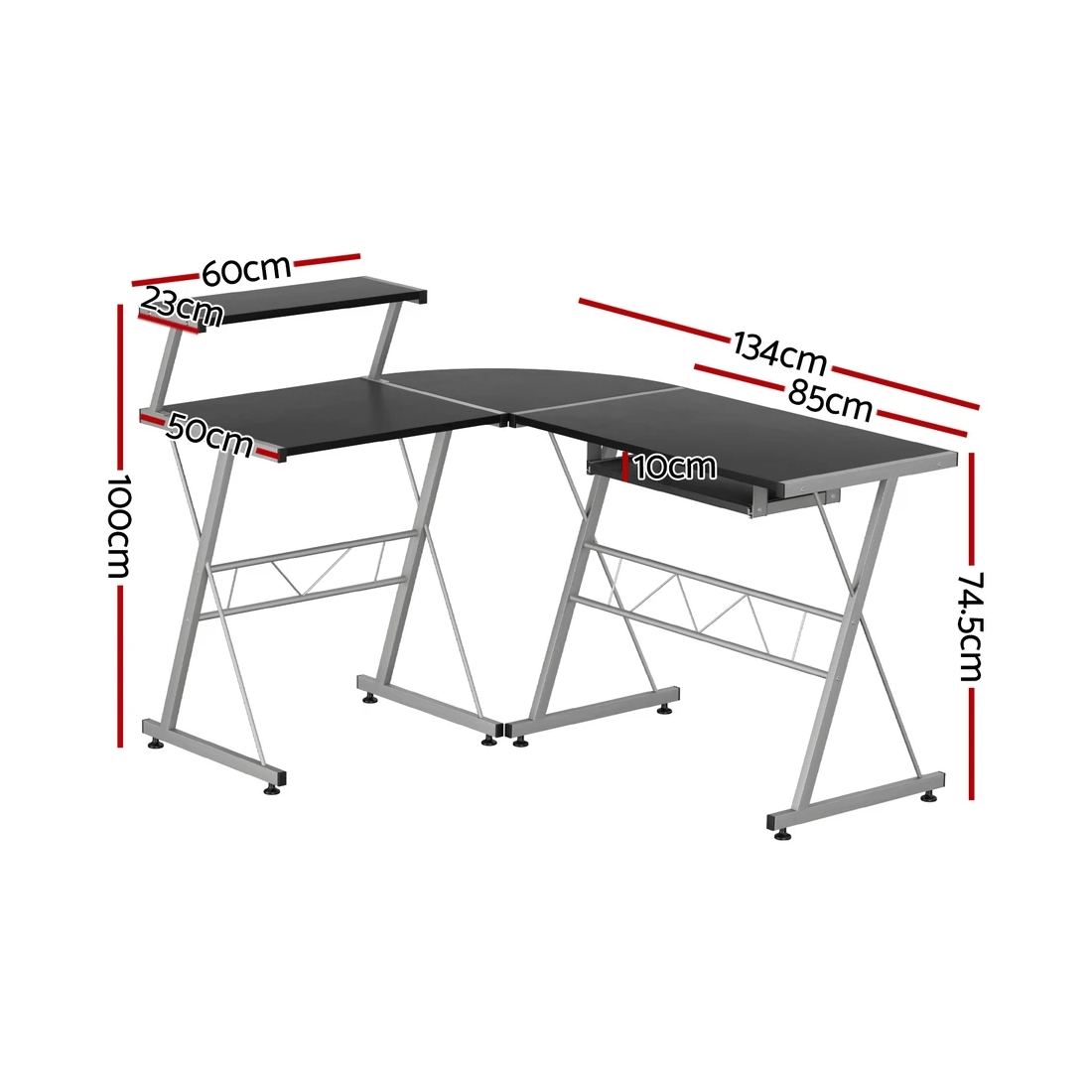2 Artiss Computer Desk L-Shape Keyboard Tray Shelf - Black, 2 of 7