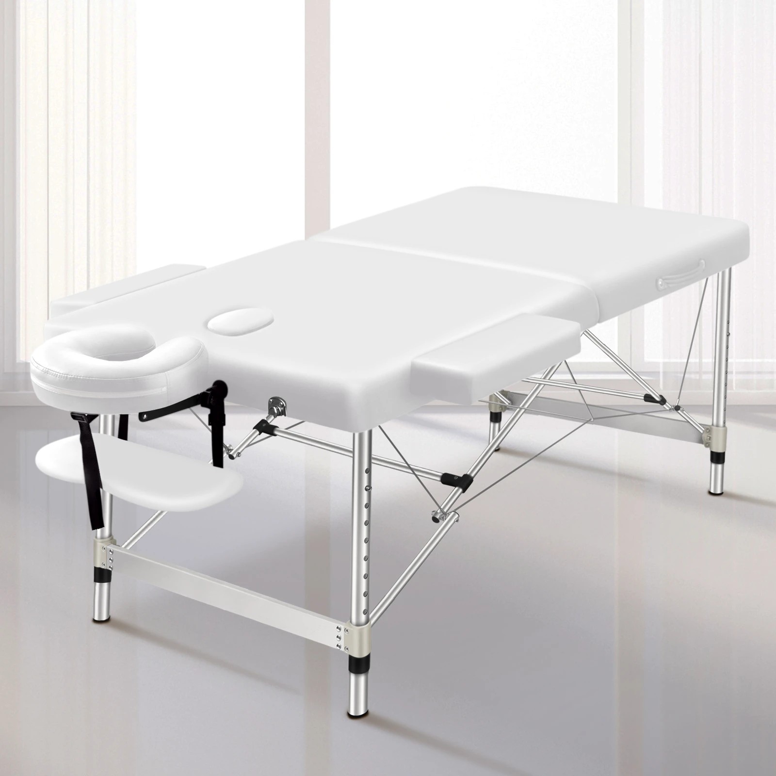 3 Alfordson Massage Table 2 Fold 55cm Foldable Portable Bed Desk Aluminium Lift Up - White, 3 of 4
