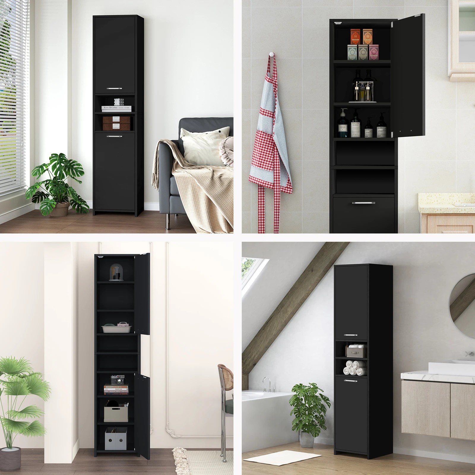 8 Alfordson Tall Cabinet Bathroom Storage Slim Cupboard - Black, 8 of 10