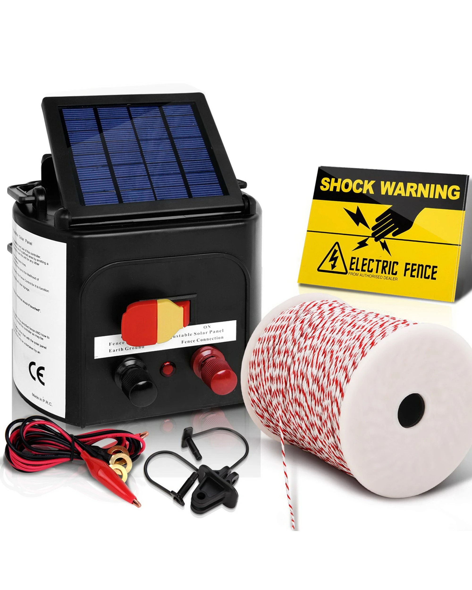 1 Giantz Fence Energiser 3KM Solar Powered Electric 500M Poly Wire Insulator - Multi, 1 of 4