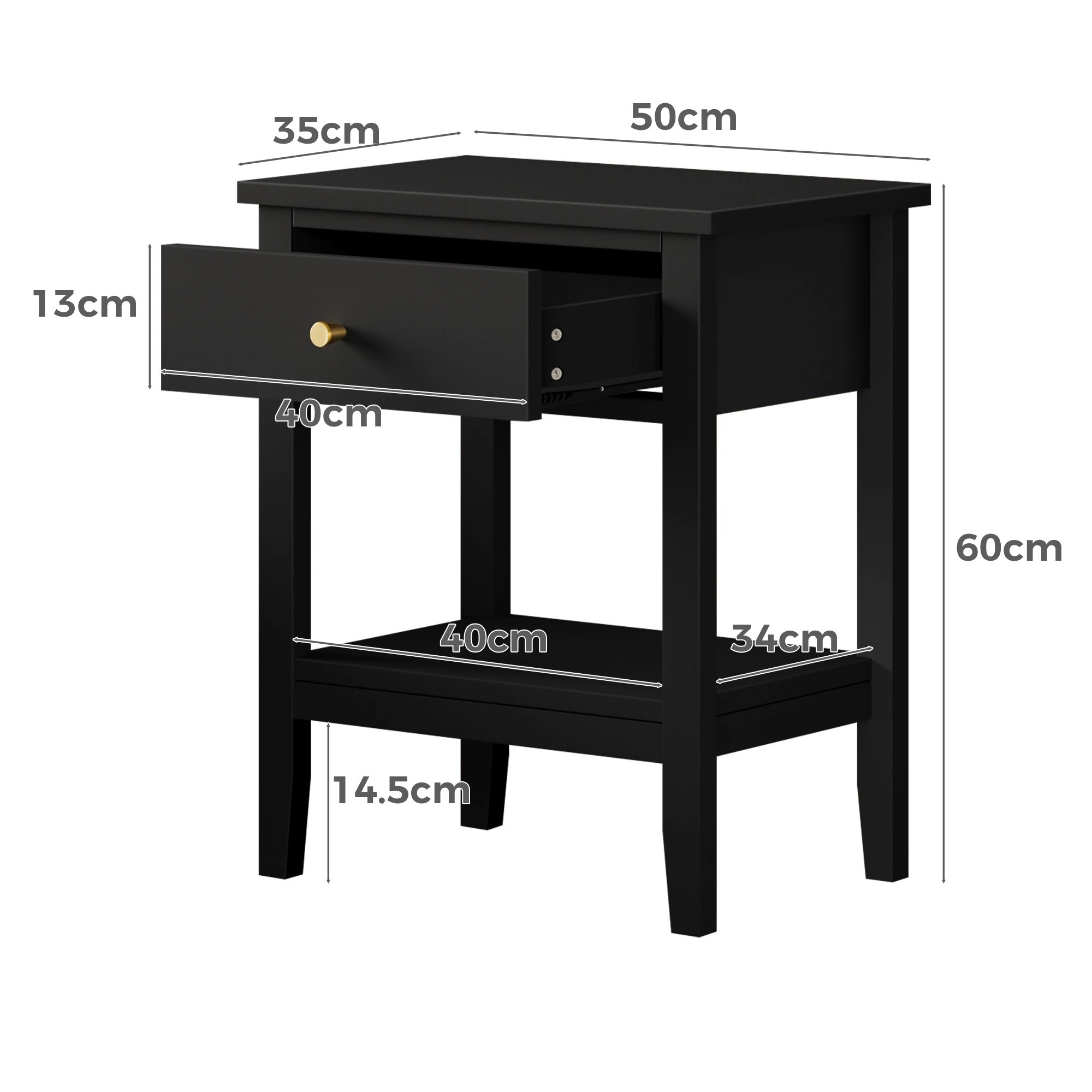 5 Alfordson Bedside Table Hamptons Nightstand Storage Side End 1 Drawer - Black, 5 of 10