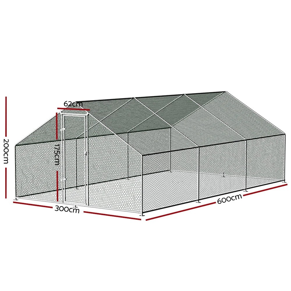 2 i.Pet Chicken Coop Cage 3x6x2m Galvanised Steel w/Oxford Canopy - Silver, 2 of 7