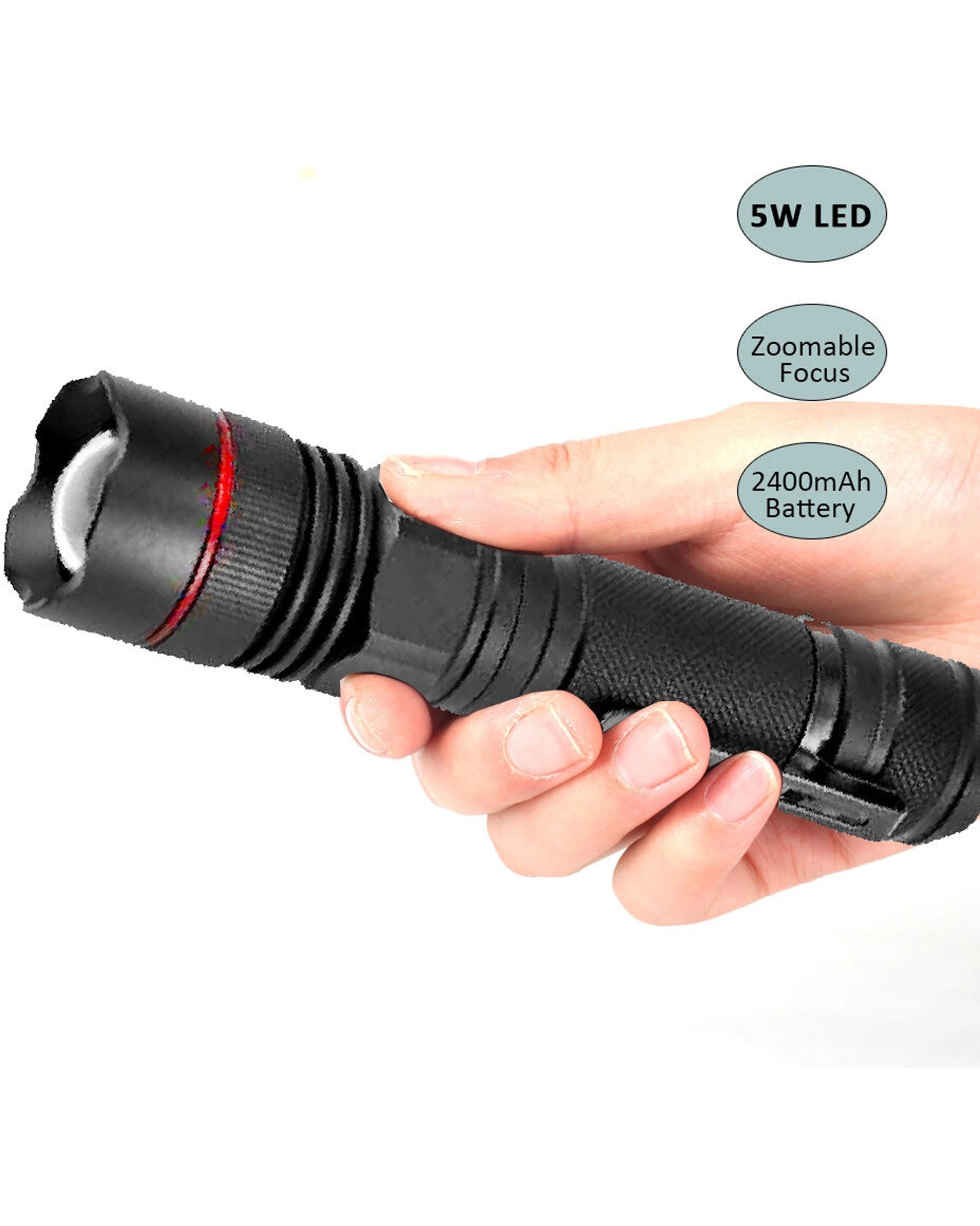 3 Sansai Tactical Grade Rechargeable Water Resistant 5W LED Torch - Black, 3 of 5