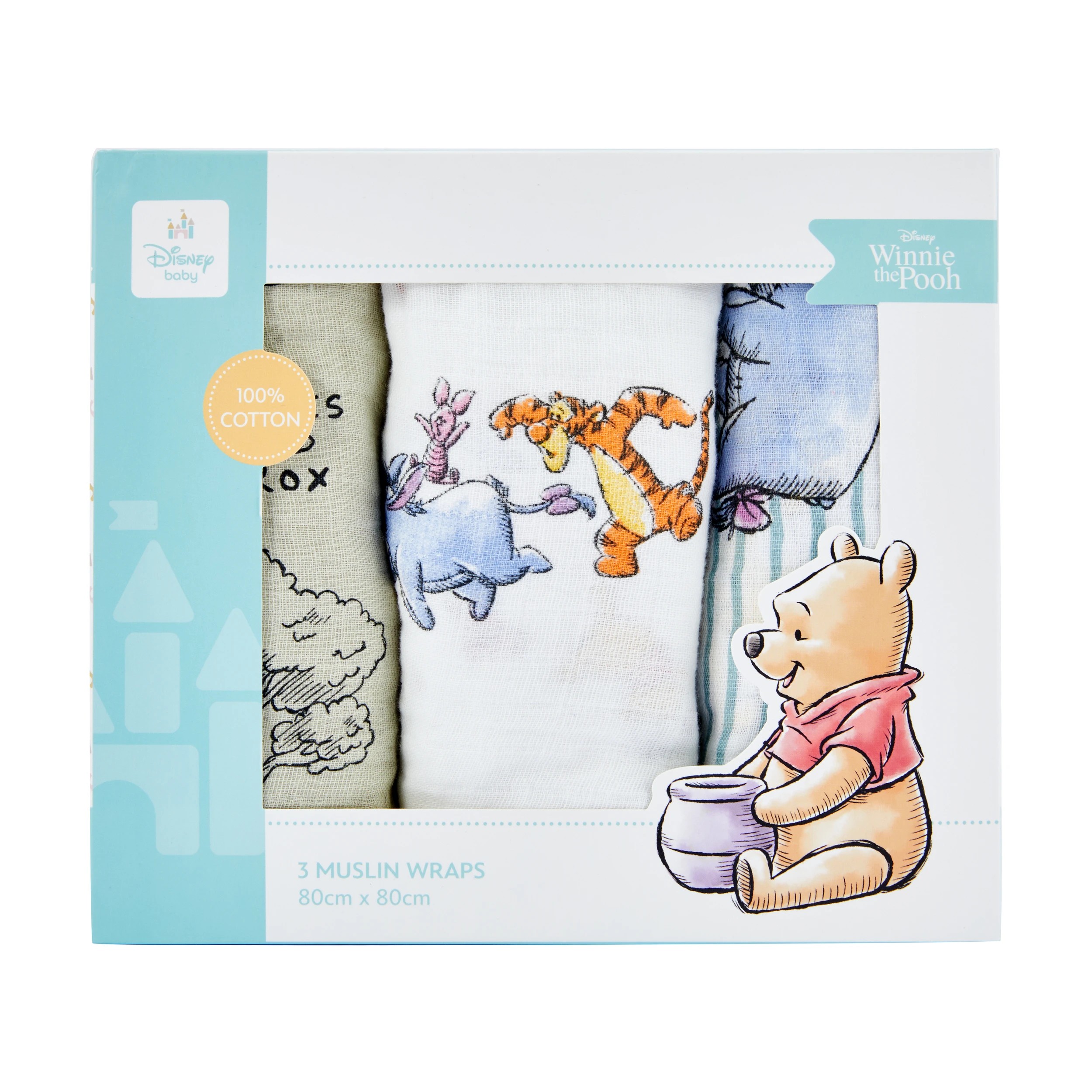 1 3 Pack Disney Baby Winnie the Pooh Muslin Wraps, 1 of 7