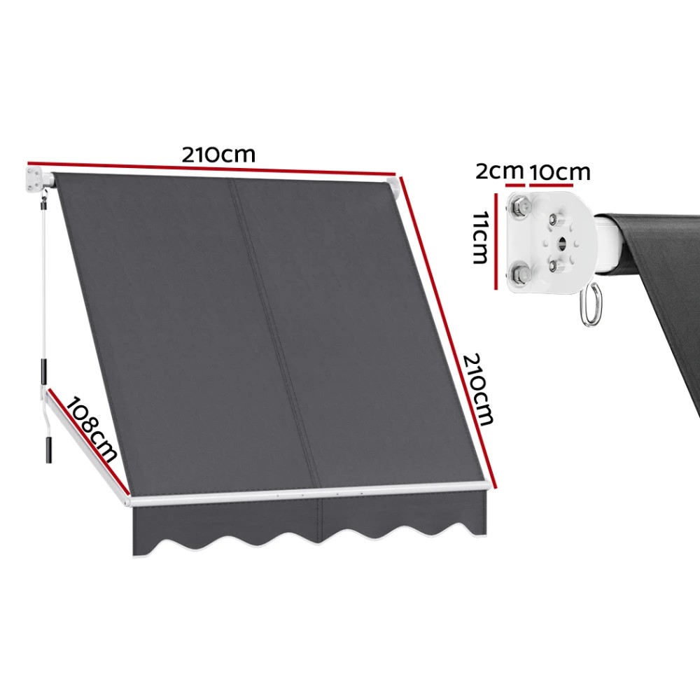 2 Instahut Retractable Fixed Pivot Arm Window Awning Outdoor Blinds 2.1X2.1M - Grey, 2 of 6
