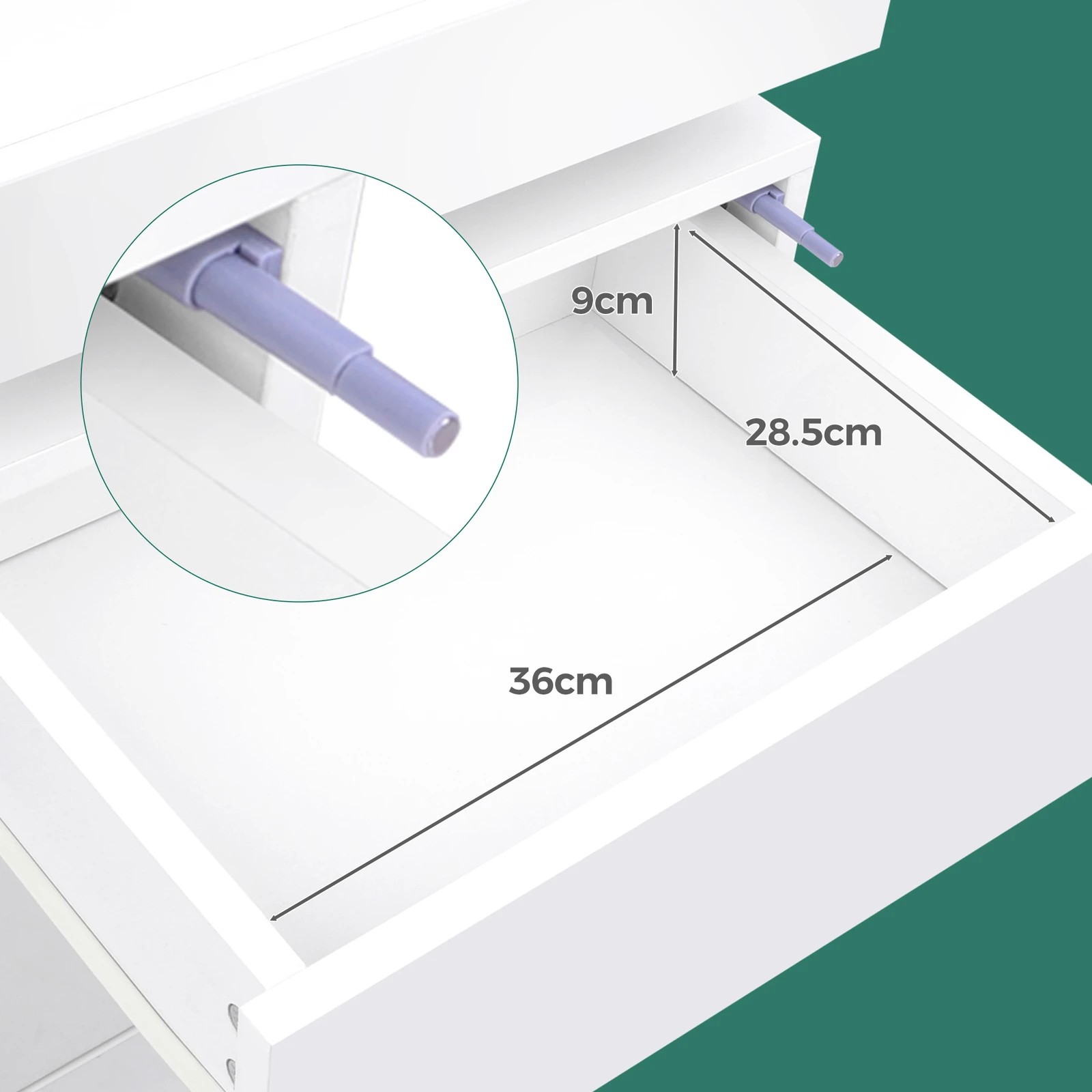 9 Alfordson 2x Bedside Table LED Nightstand 3 Drawers Gloss - White, 9 of 10