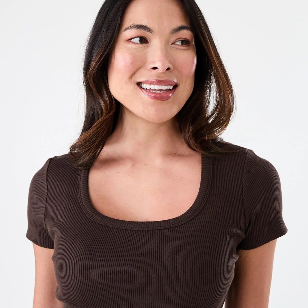 4 Short Sleeve Rib Square Neck T-shirt Melt Brown, 4 of 5