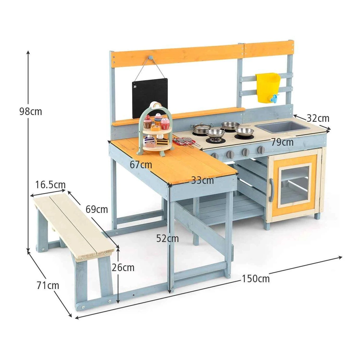 2 Costway 2-in-1 Outdoor Wood Toy Kitchen Pretend Play Kitchen Playset, 2 of 2